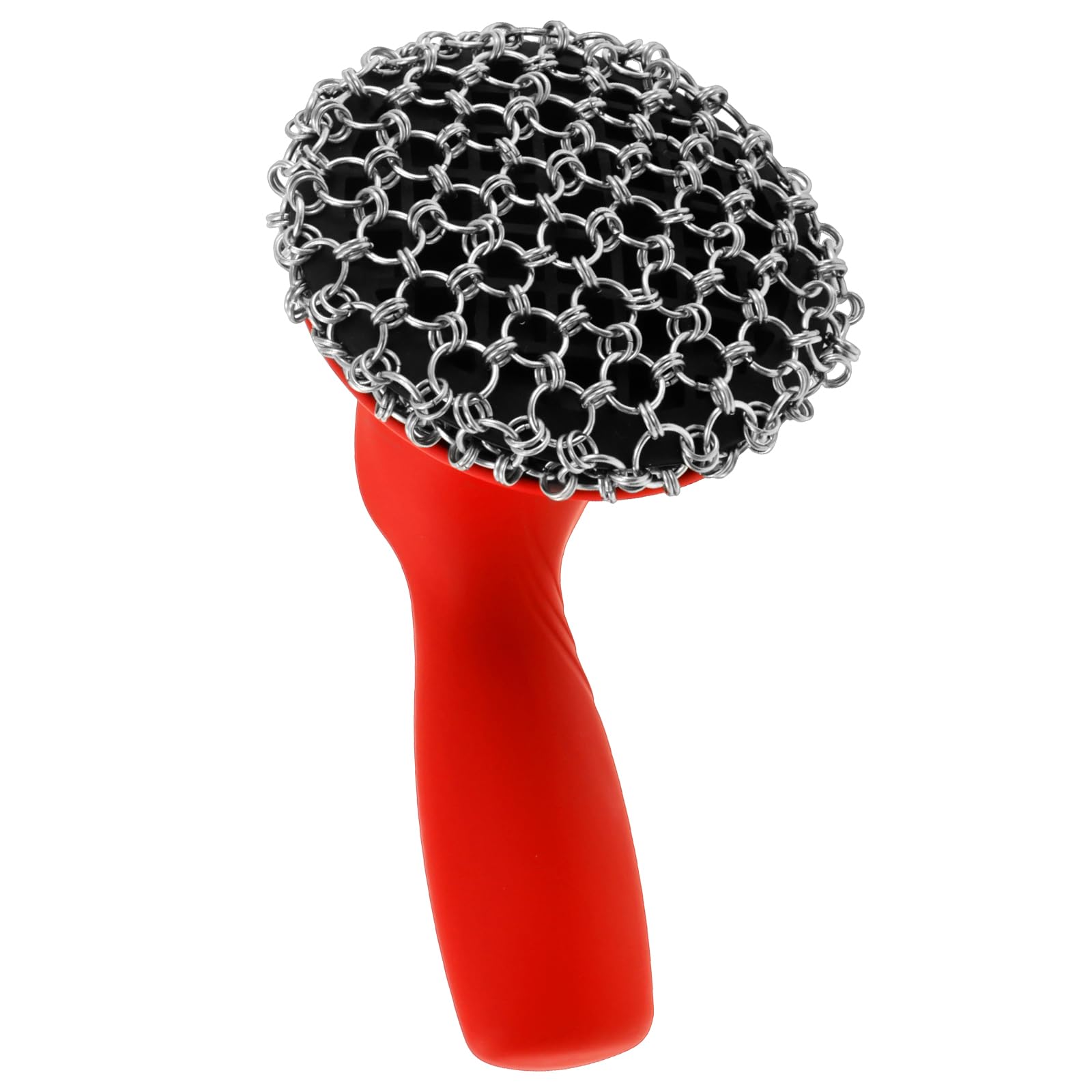 ZJRDYYK Cast Iron Cleaner Brush with Handle, Cast Iron Scrubber, Stainless Steel Cast Iron Cleaner Chainmail Scrubber, Cast Iron Pan Cleaner Brush,