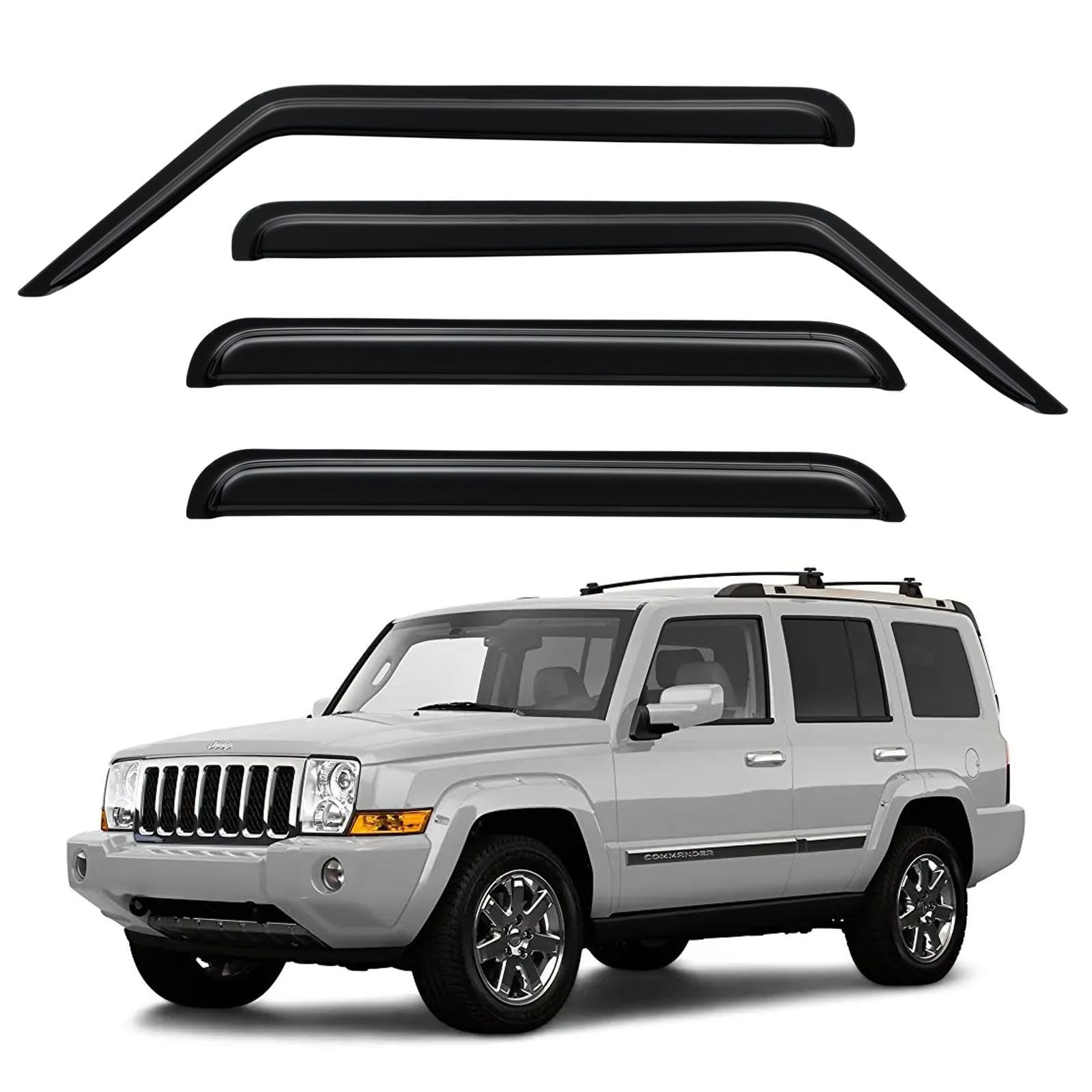 Window Visors Rain Guards for 2006-2010 Jeep Commander, Tape-on Window Wind Deflectors Vent Shades for 06-10 Jeep Commander