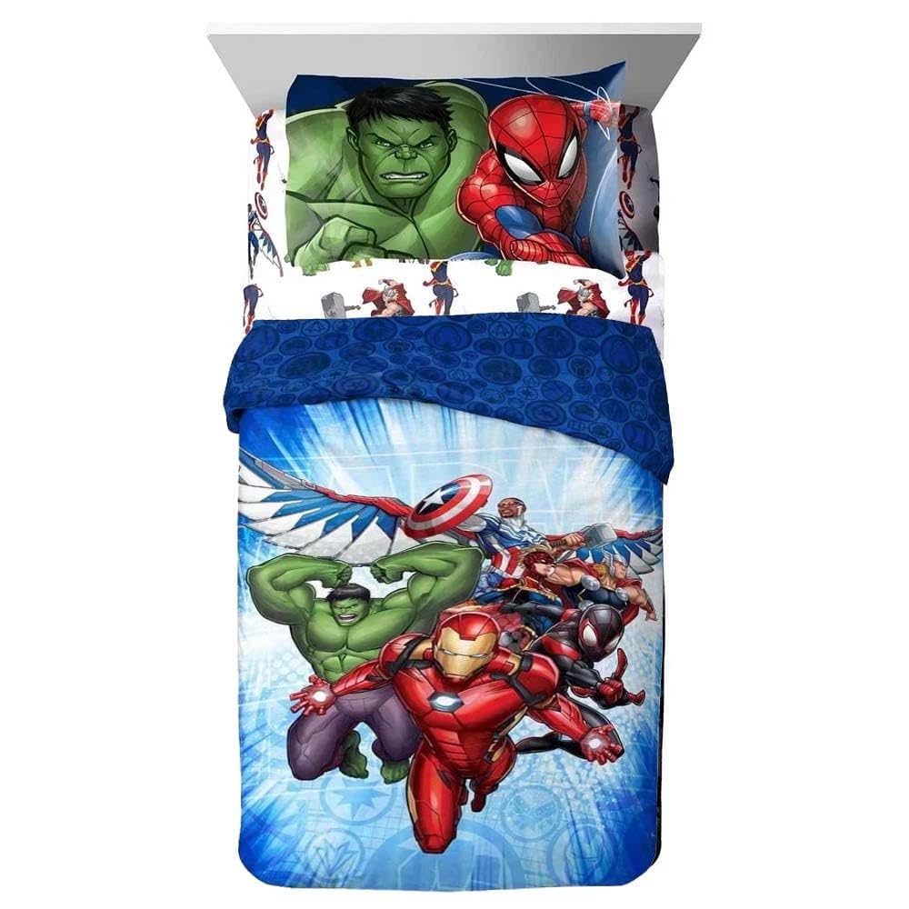 Marvel Avengers 4 Piece Kids Bed-in-a-Bag Includes Reversible Comforter, Flat Sheet, Fitted Sheet & Pillowcase – Soft Microfiber Twin Set for a Cozy