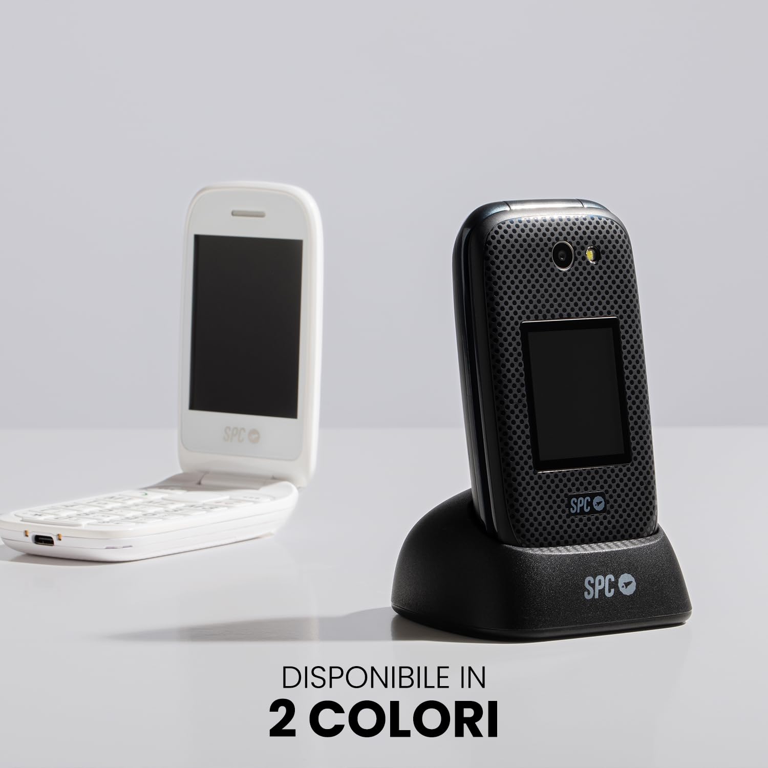 SPC Harmony - Téléphone Portable Senior à clapet avec Grandes Touches, Compatible avec Les appareils auditifs, Double écran, Bouton SOS, 3 mémoires directes, Base de Chargement - Couleur Blanc : Spc