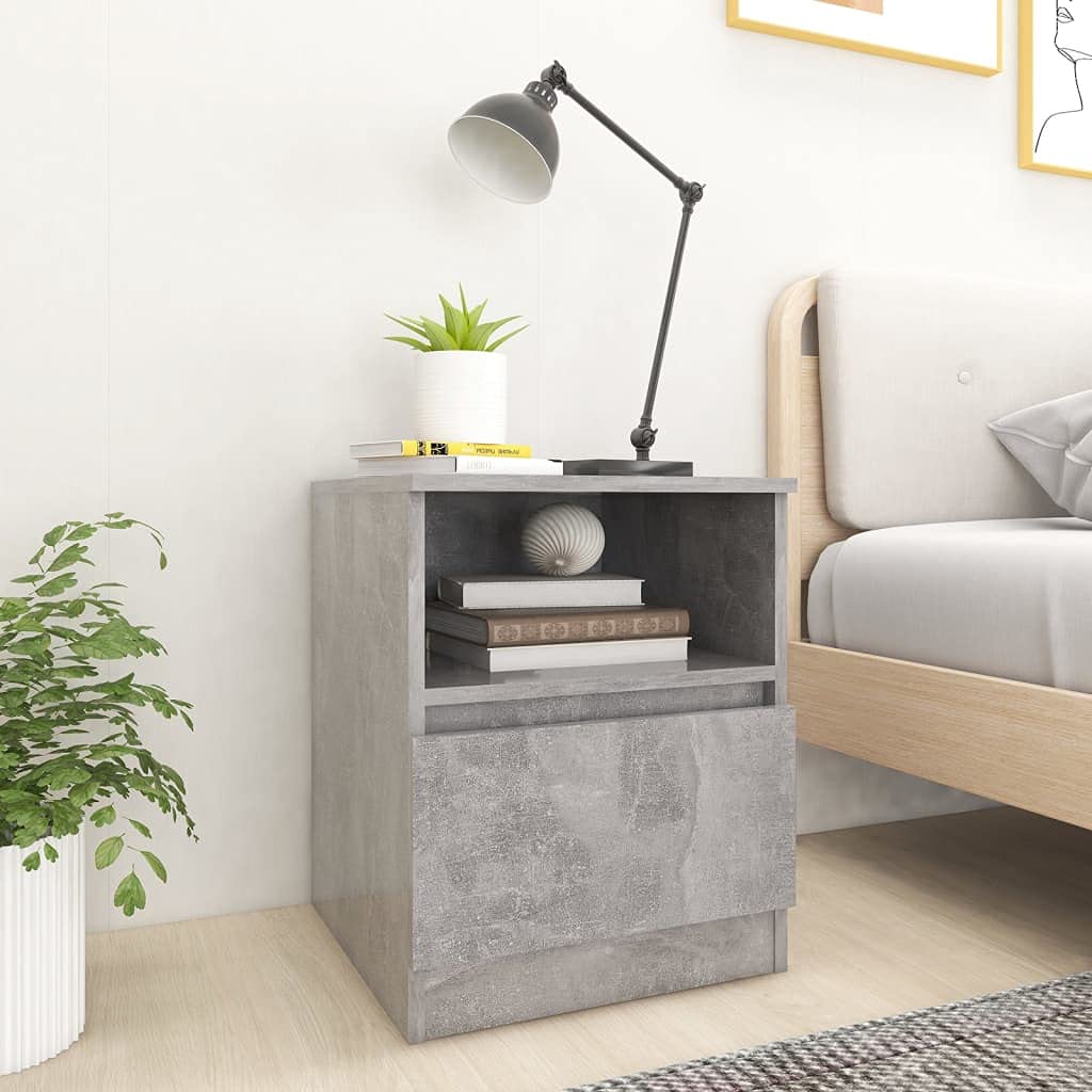 vidaXL Tables de Chevet 2 pcs, Armoires de Nuit avec Tiroir, Armoires de Lit, Meubles de Rangement Chambre, Scandinave, Gris Béton Bois d'Ingénierie