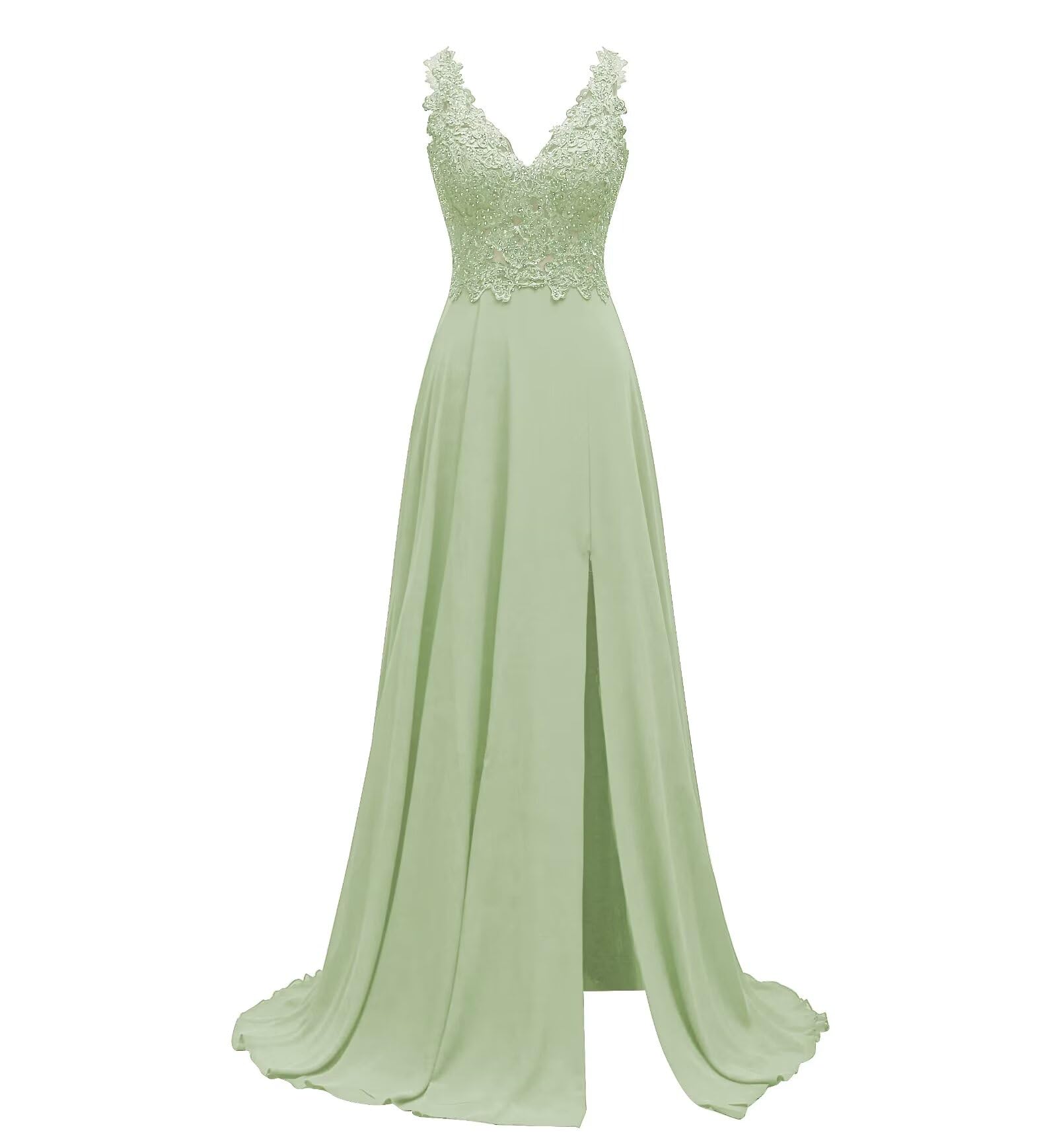 Lace Appliques Chiffon Bridesmaid Dresses 2025 Long Beaded Prom Dress A Line Formal Party Evening Gowns with Slit for Women