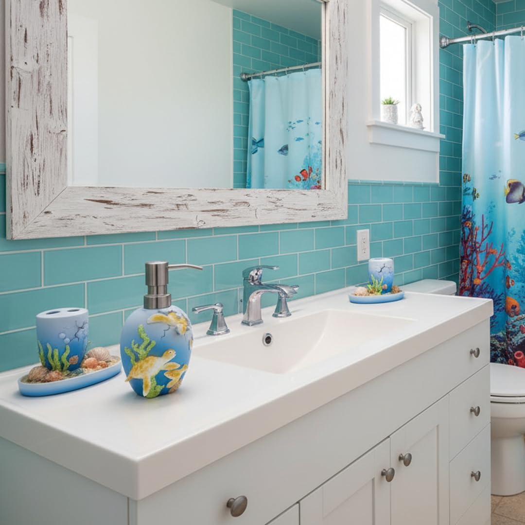 6-inch Turtle Soap Dispenser - Ocean Theme Resin Hand Soap & Lotion Organizer, Seashell Design Bathroom Decor Accents