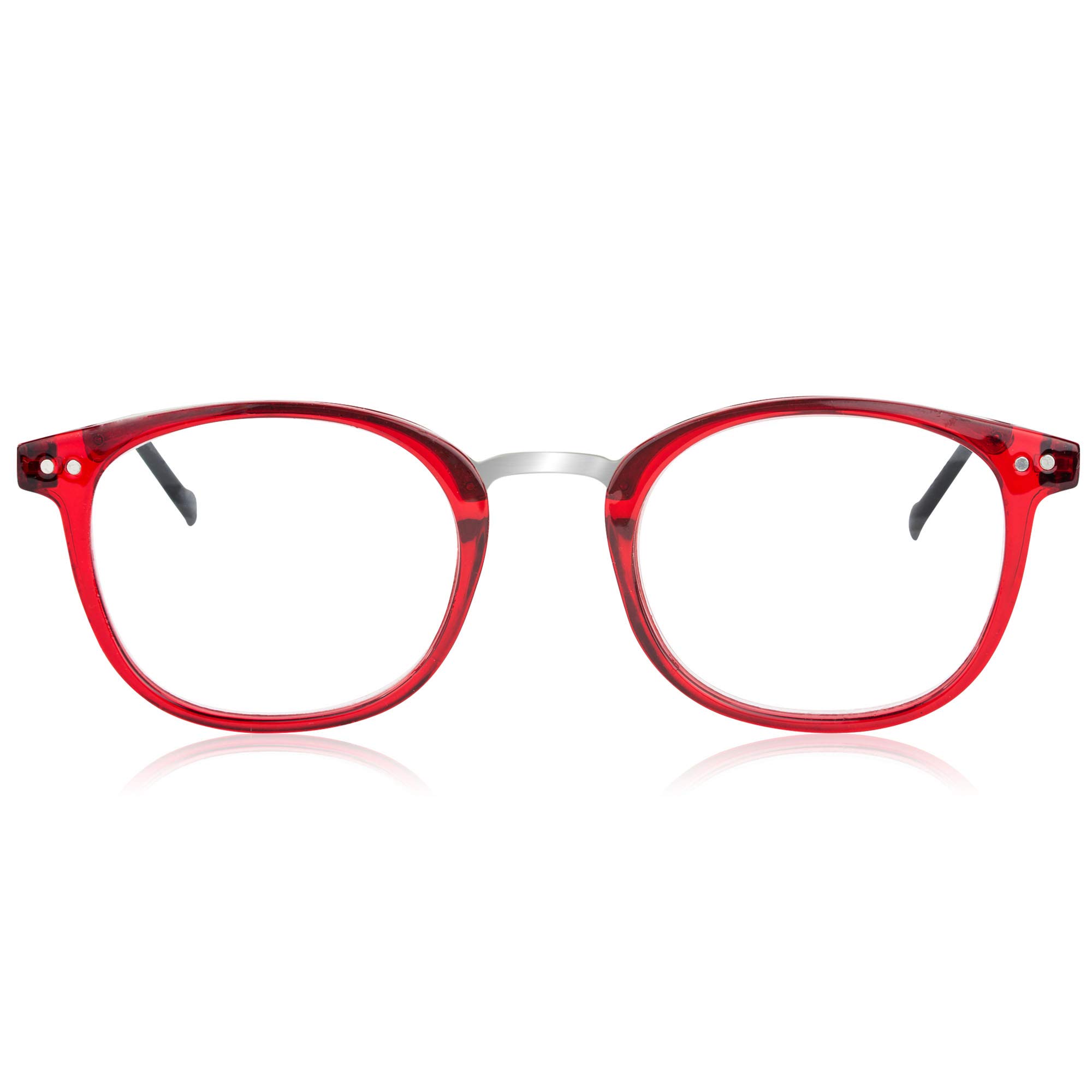 Modern Reading Glasses - Full-rimmed, Classic Oval Style, Lightweight Frame with Metal Spring Hinges - Red - 2.0x