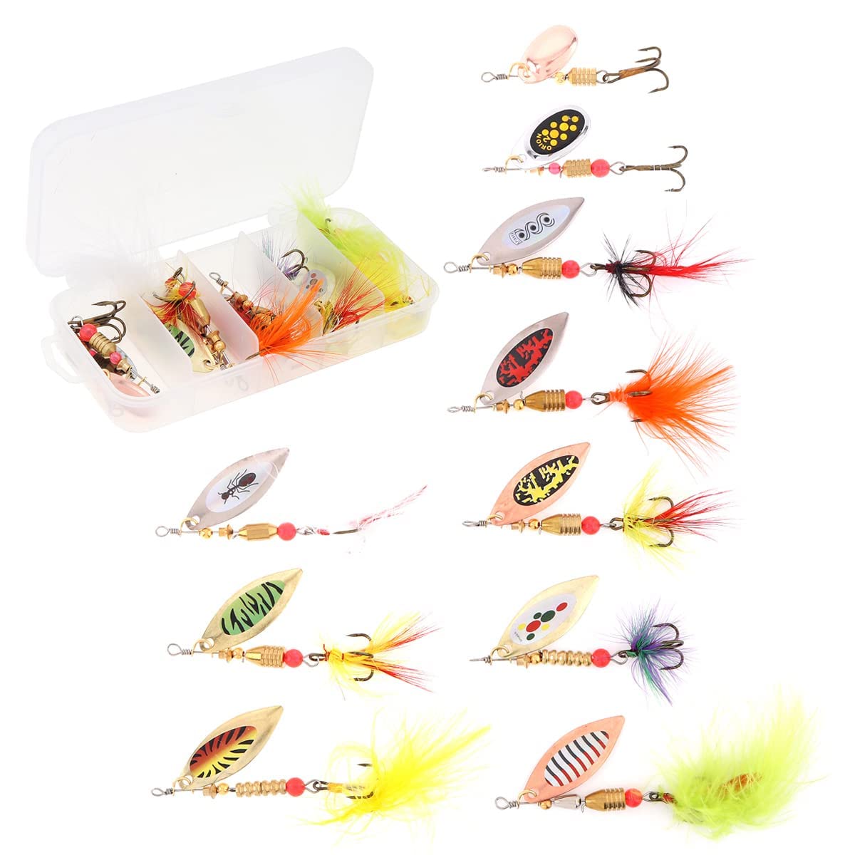 OriGlam10pcs Fishing Spinners Lures Set, Spinner Bait & Spoon Baits, Sequins Fishing Tackle