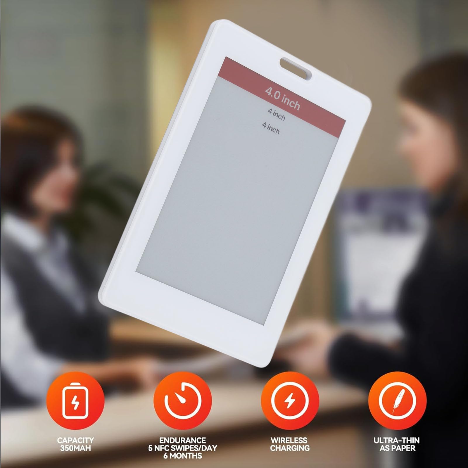 Bewinner Badge Bluetooth NFC con Schermo a Inchiostro Ad Alto Contrasto da 4 Pollici, Badge Elettronico Intelligente per Studenti Aziendali