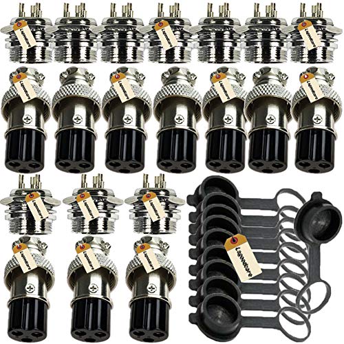 Aviation Connector Plugs, Lsgoodcare 20Pcs 16mm 3 Pin Din Female Male Aviation Wire Connector Plug, AC 200V 5A GX16 Metal Chassis Connector Socket with 10Pcs Aviation Plug Cap