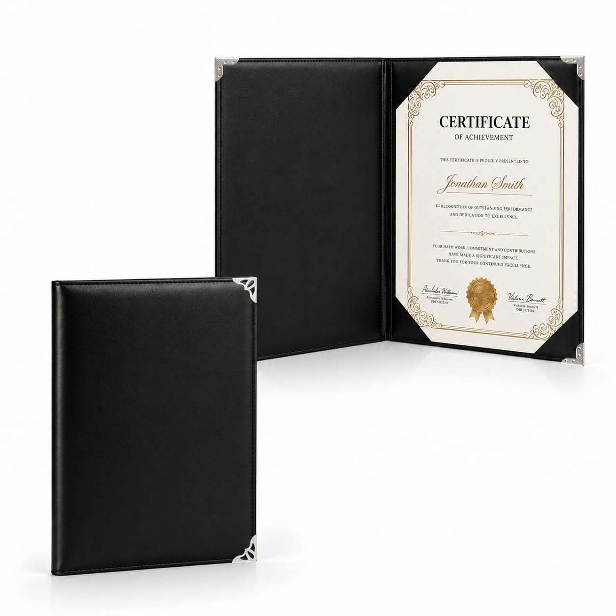 Porta certificato di naturalizzazione di alta qualità, 20,5 x 28,5 cm, copertina per diploma e certificato, con protezioni angolari in metallo argentato, porta certificato di matrimonio, cartella