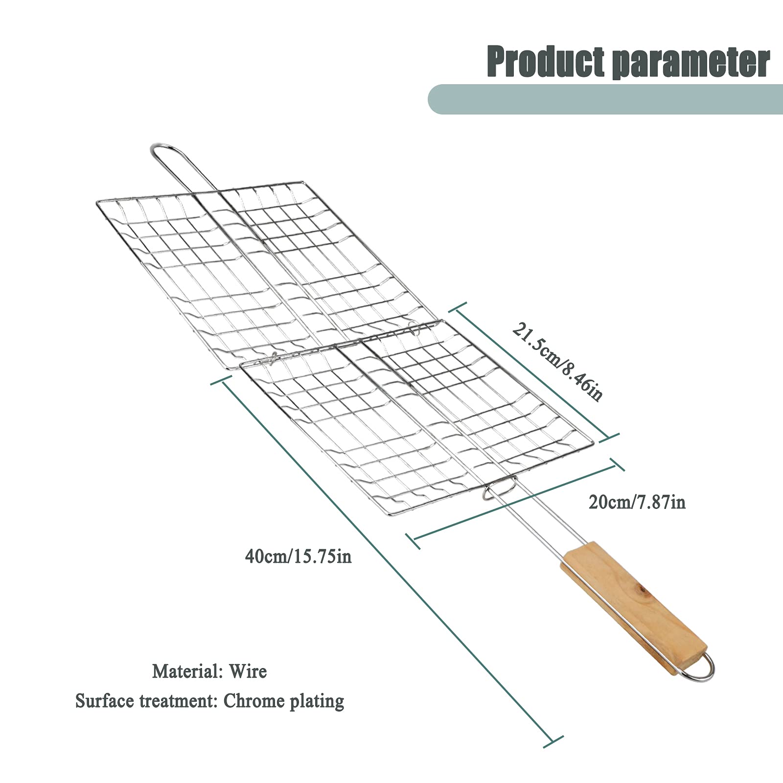 Grille de Barbecue Portable Pliable avec Poignée en Bois pour Poisson 2 Pièces