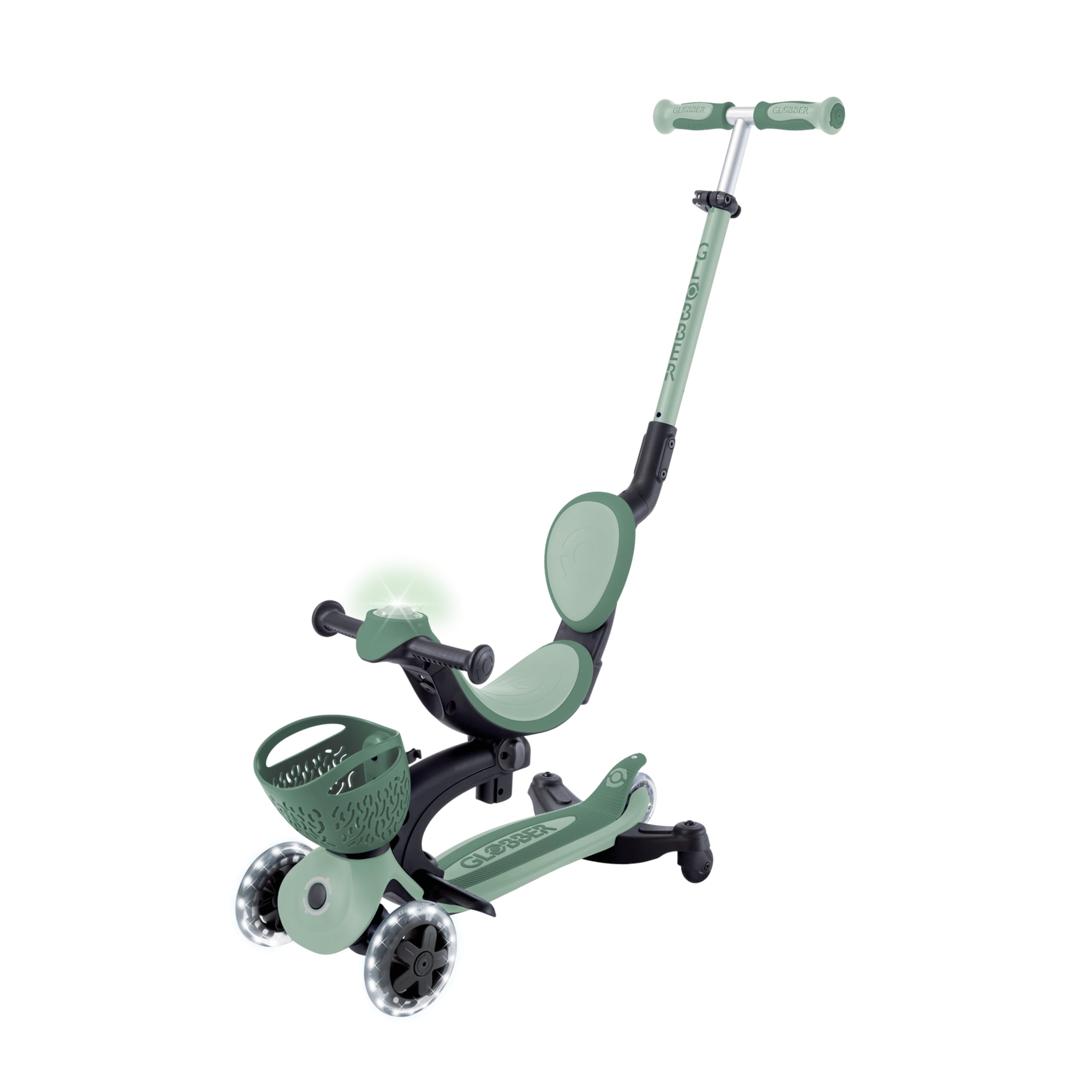 GLOBBER GO-UP Baby Lights 360° – Tretroller, Dreirad und Laufrad für Kinder – höhenverstellbares Kinderfahrzeug – 3rädrig bis 9 Jahre – Bunte LED-Leuchtrollen