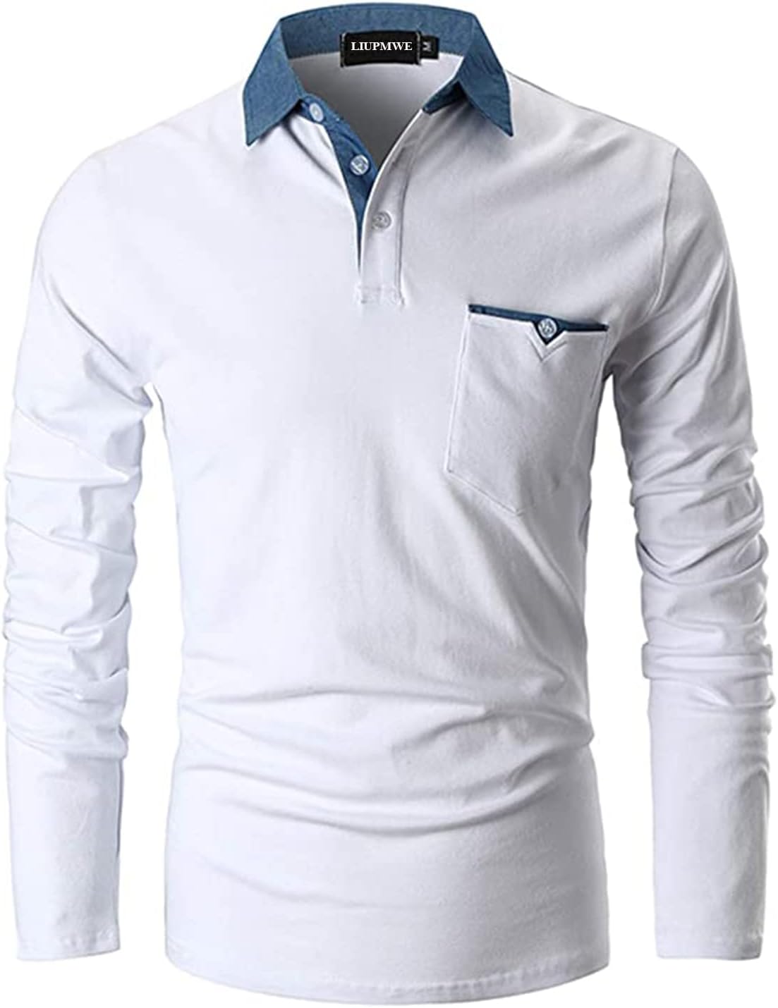 LIUPMWE Men's Shirt Long Sleeve Polo Shirt for Men Basic Slim Fit Long Sleeve Polo Men's Shirts with Pocket Golf Shirts