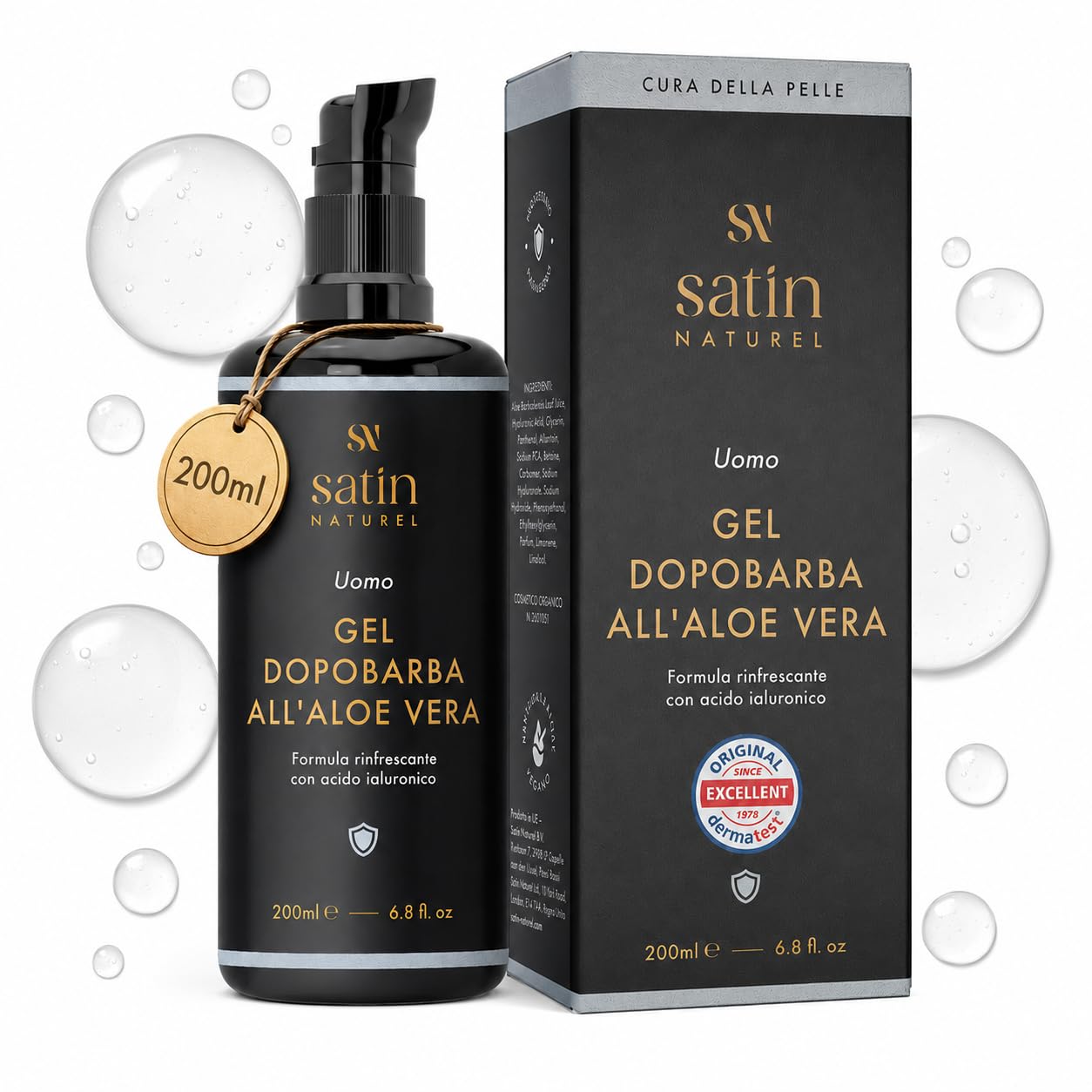 Satin Naturel Crema Viso Uomo 3 in 1 + Dopobarba 200 ml – Crema Antirughe e Idratante con Gel di Aloe Vera e Acido Ialuronico – Contorno Occhi – Idea Regalo Compleanno