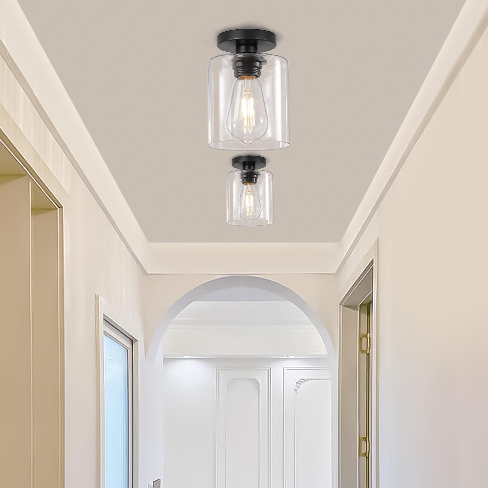ROCUNSI Ceiling Glass Light Fixtures Chandelier Small Semi Flush Mount Ceiling Lighting Modern Black Chandelier for Kitchen Living Room Hallway Dining Room - Image 4
