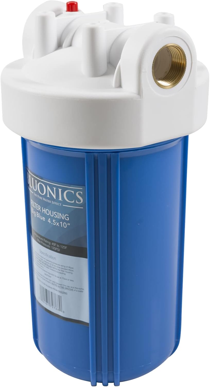 BLUONICS 4.5 x 10" Whole House Water Filter with 5 Micron Sediment Cartridge for Rust, Iron, Sand, Dirt, Sediment and Undissolved Particles