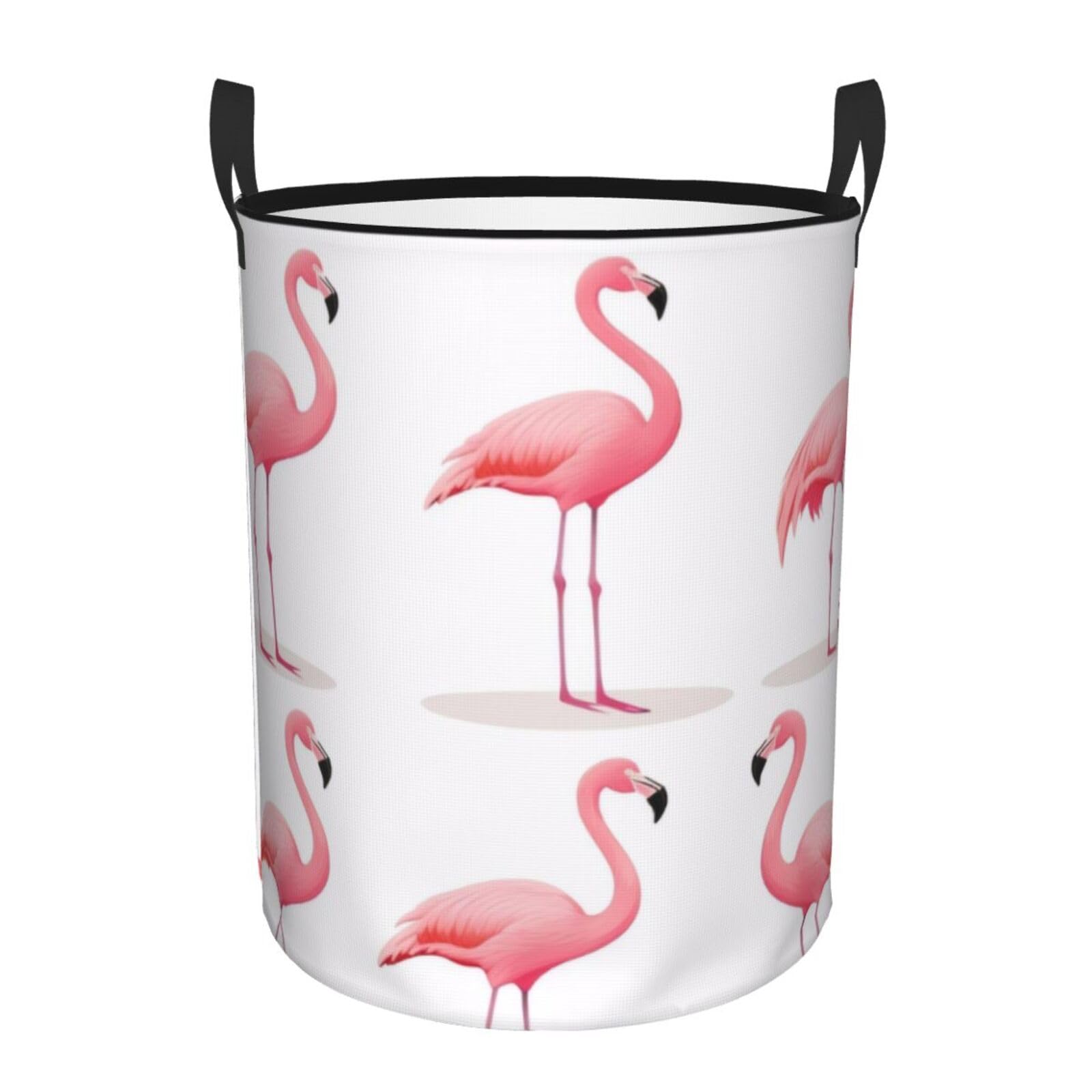 Xdhffjuck Black Circular Laundry Basket | Flamingos On White | Foldable Laundry Hamper, Waterproof Oxford Cloth Dirty Laundry Basket With Handles, Toy Storage Basket For Bedroom, Bathroom, Office, College Dorms