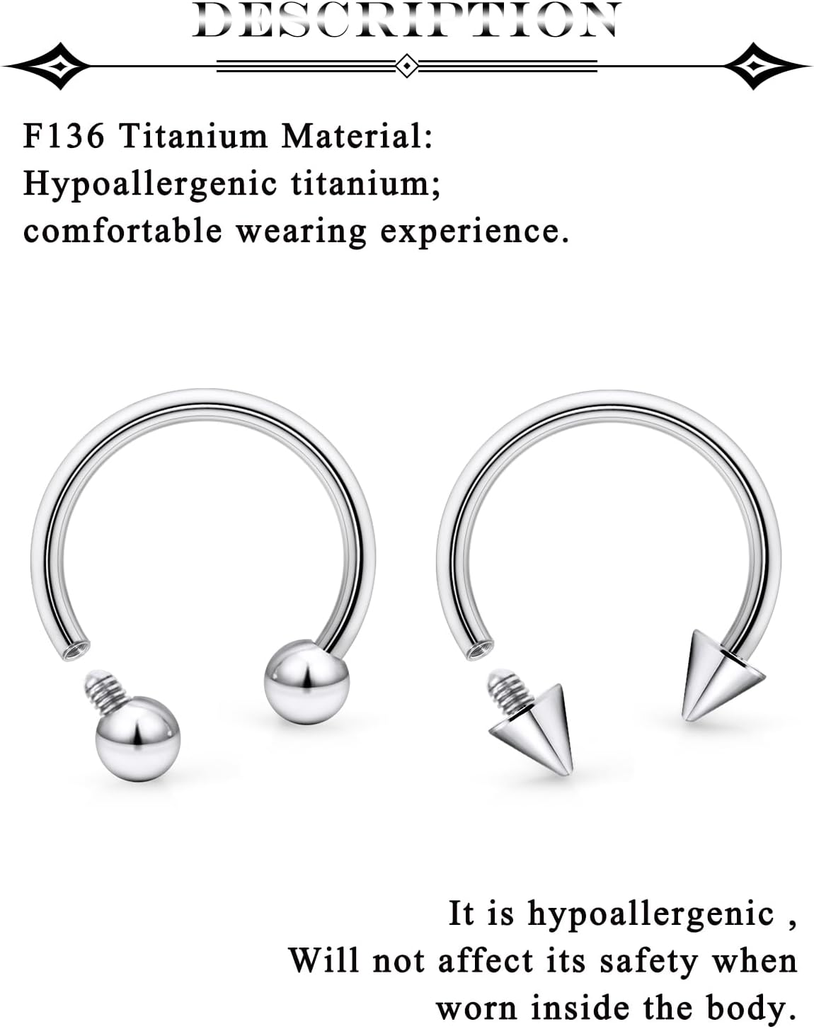 G23 Titanium Internally Threaded Nose Septum Rings Horseshoe Hoop Earring 16G Eyebrow Tragus Helix Daith Lip Rings Smiley Piercing Jewelry - Image 3