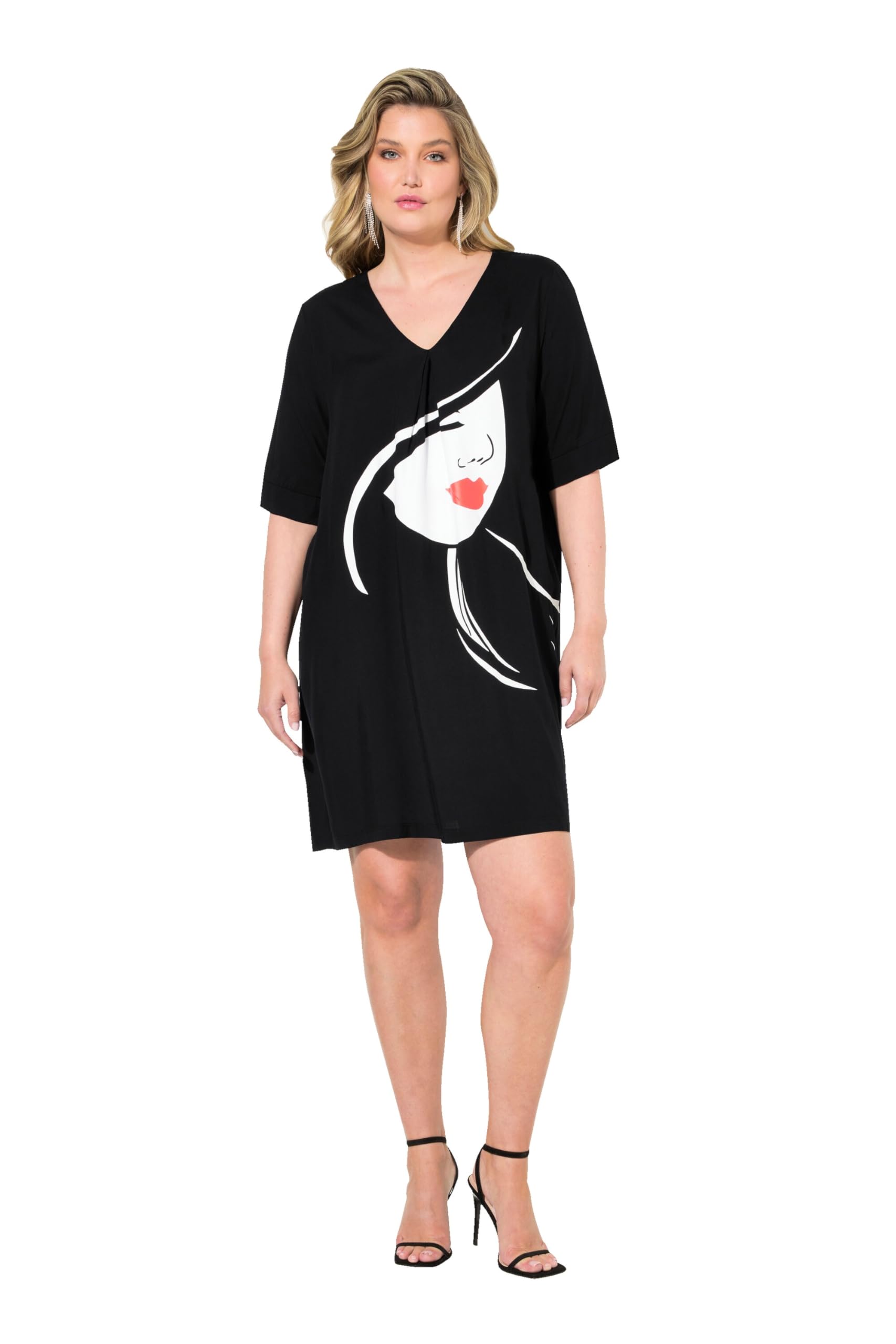 MIAMODA Damen große Größen Übergrößen Plus Size Kleid, A-Linie, Frauenkopf, Halbarm 833974
