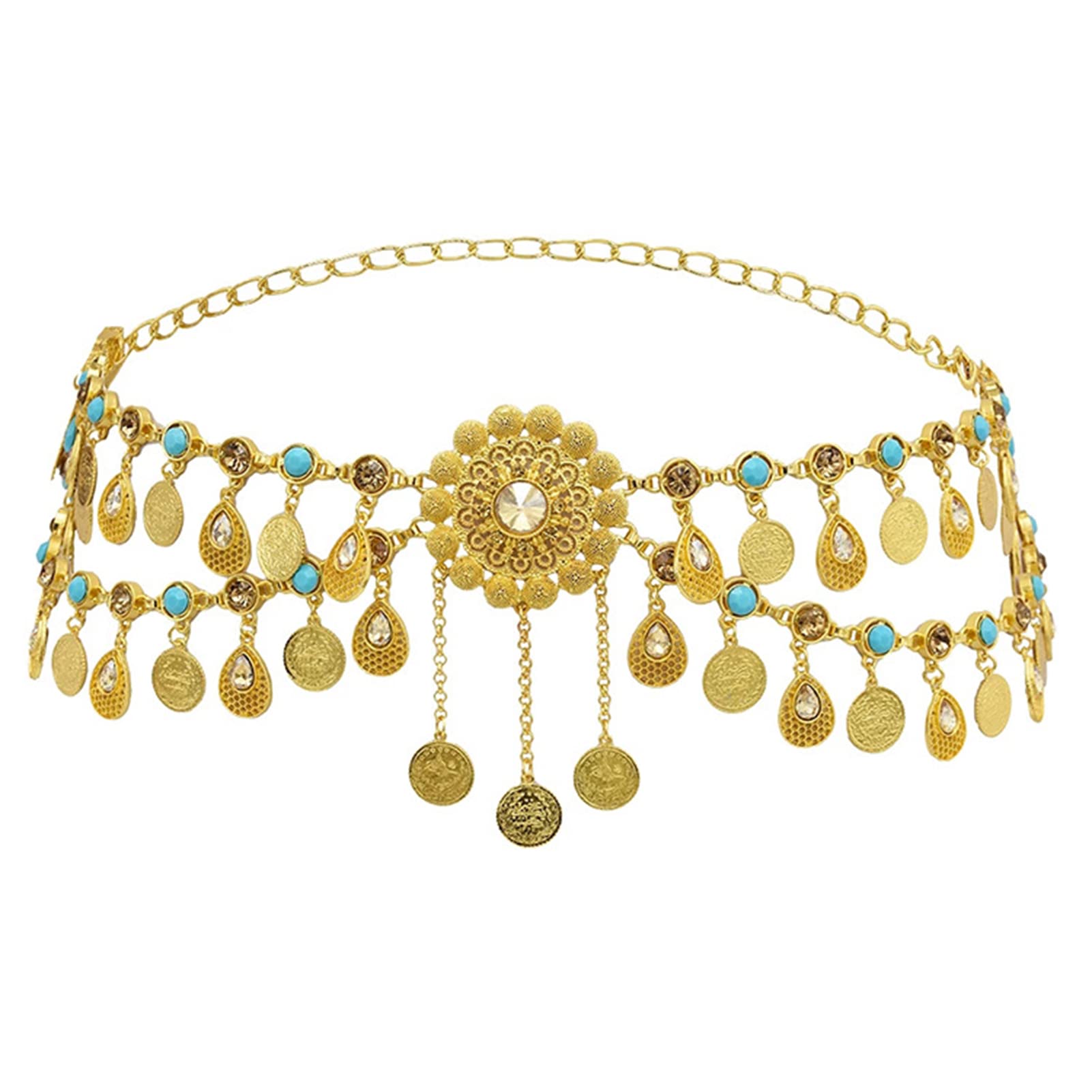 RWRAPS Damen Bauch Taille Kette Tanzgürtel Strandgürtel Bohemian Kette Retro Münze Quaste Gürtel Bauchschmuck Damen Accessoires, Gold (Silber)