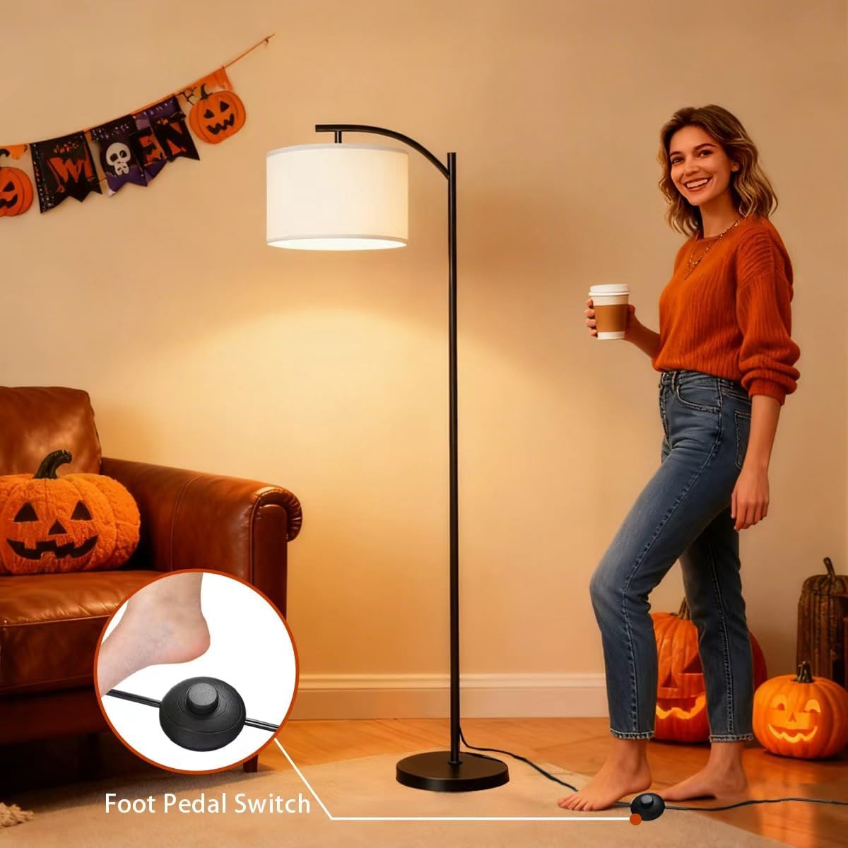 Regulowana lampa podłogowa do salonu z lnianym kloszem, nowoczesna stojąca lampa do czytania z obrotową głowicą, wysoka lampa podłogowa do sypialni i biura, wystrój domu, żarówka w zestawie