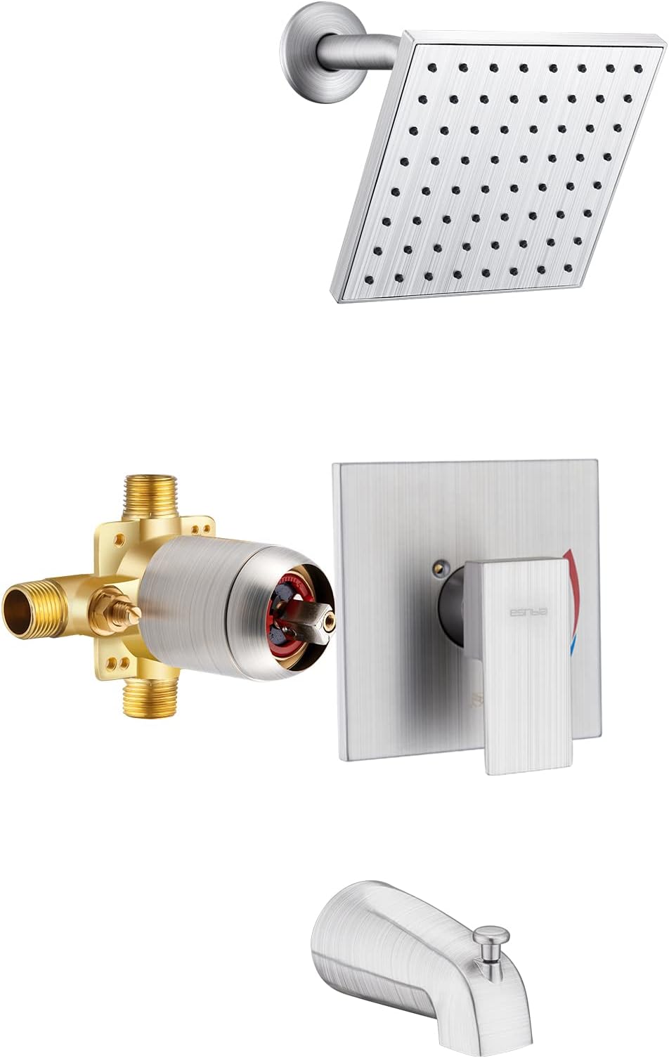 Esnbia Shower Tub Kit, Tub and Shower Faucet Set（Valve Included) with 6-Inch Rain Shower Head and Tub Spout, Single-Handle Tub and Shower Trim Kit,Brushed Nickel