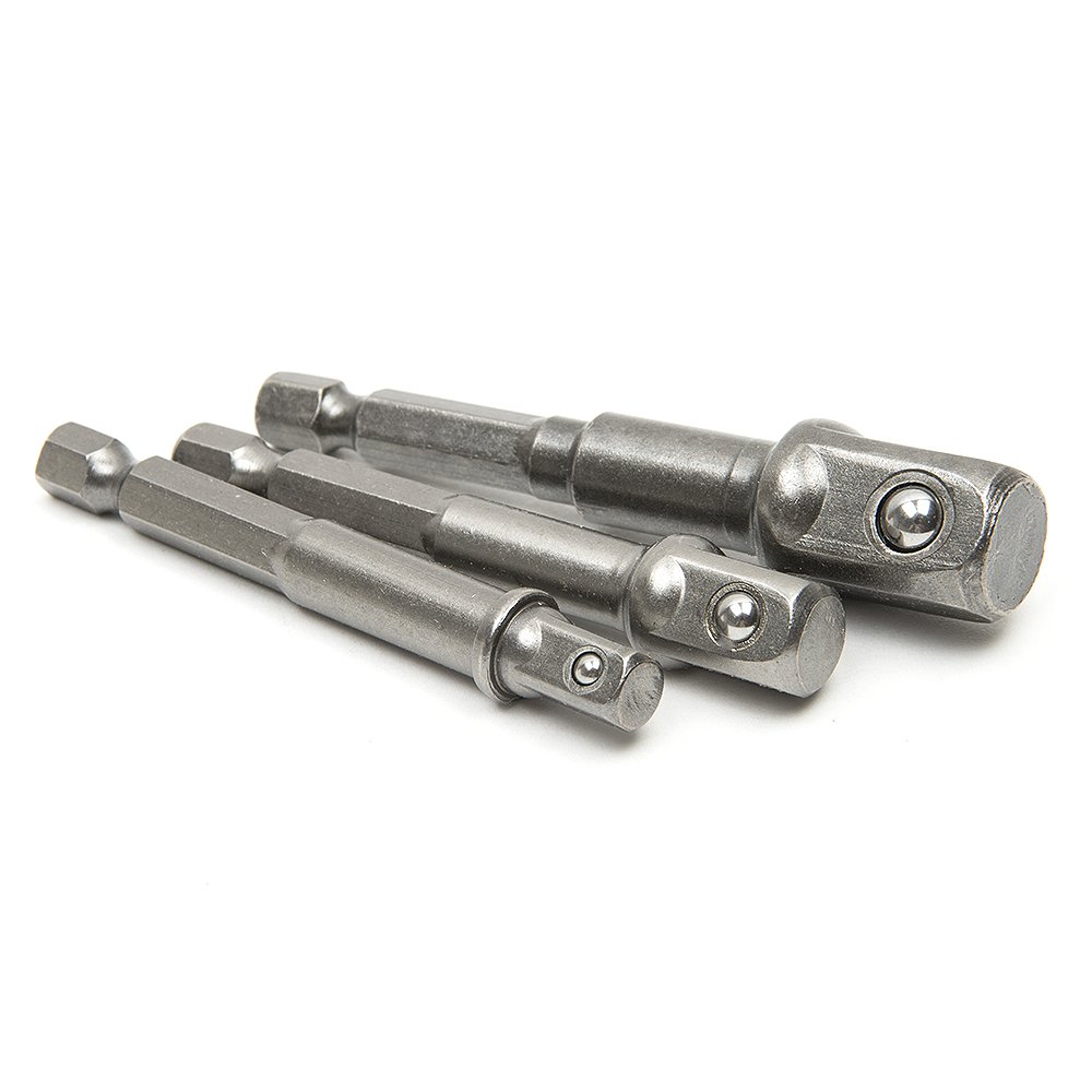 Adattatore per chiavi a bussola set 3 pezzi - gambo esagonale per einnesto su mandrini, adatto per bussole 1/4, 3/8, 1/2 pollice, Grigio - Adattatore esagonale per 1/4", 1/2", 3/8" quadrati