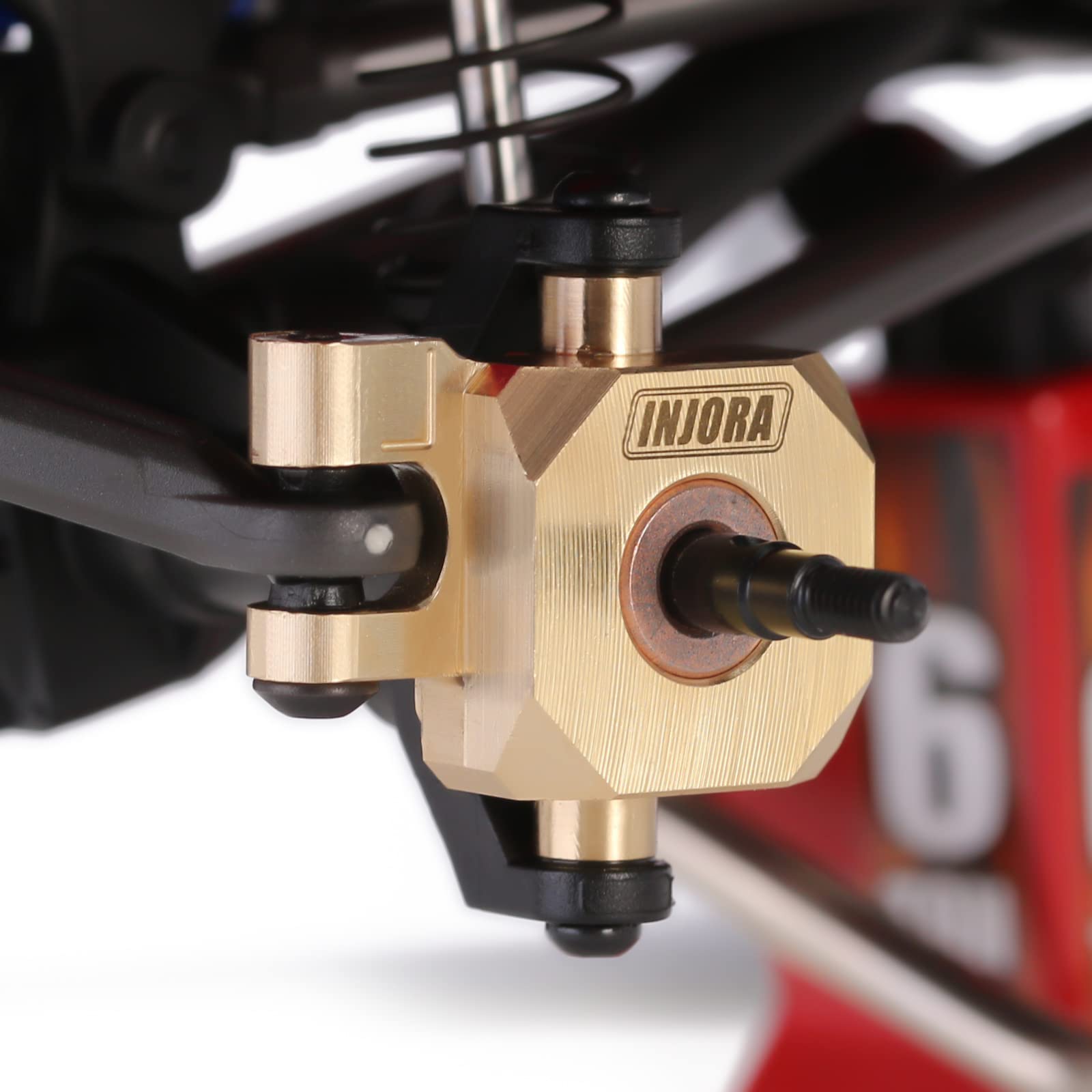 INJORA Laiton Caster Bloque Les Hubs C, Blocs de Direction Knuckle et Kit de Liaison de Direction pour TRX4M 1/18 RC Crawler Upgrade Parts,Laiton