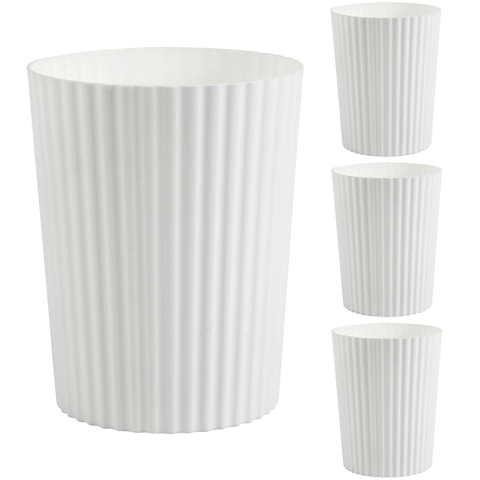 JiatuA Small Trash Can Plastic Wastebasket Round Garbage Container Bin for Bathroom, Kitchen, Bedroom, Home Office, College Dorm, White 4 Pack