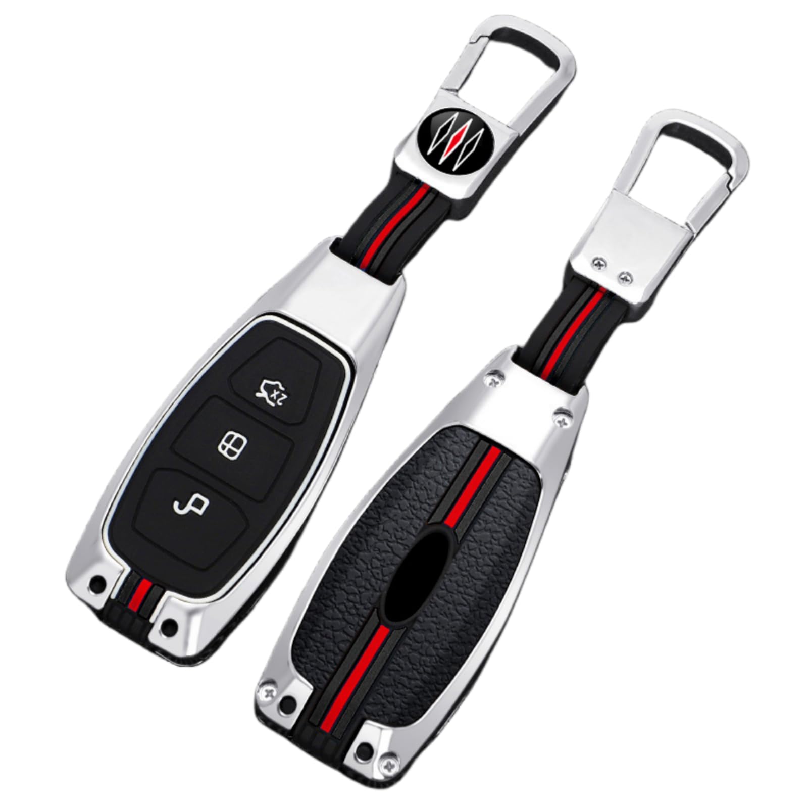Happyit Silver Zinc Alloy Car Key Cover Cases For Ford Fiesta Focus Mondeo Kuga Escape Falcon Galaxy Fusion Mustang Explorer Edge Escort Mk3 Mk4 Ranger 3 Buttons (B, )