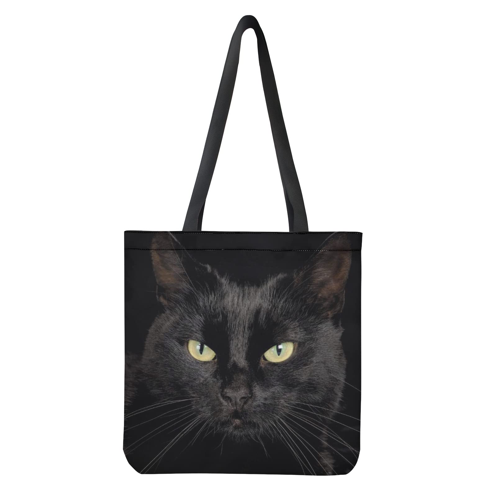 Wanyint Black Cat Reusable Shopping Bags Animal Eco Friendly Canvas Tote Bag for Lady Grils Women, School Cloth Bag Shopping Travel Grocery Bag