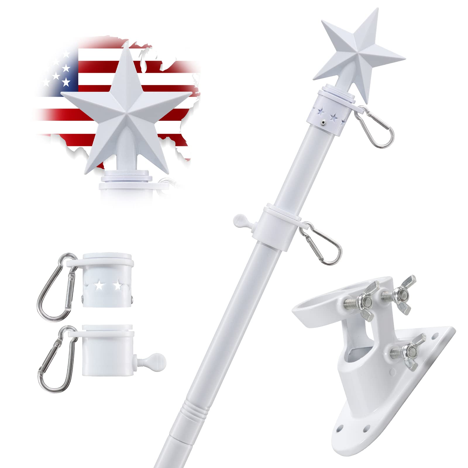 Flag Pole for House with Holder Bracket - 5ft Tangle Free Flag Poles for Outside House,Heavy Duty American Flag Pole Kit for 3x5 Flags,Metal Flagpoles Residential for Outdoor,Porch,Garage -White