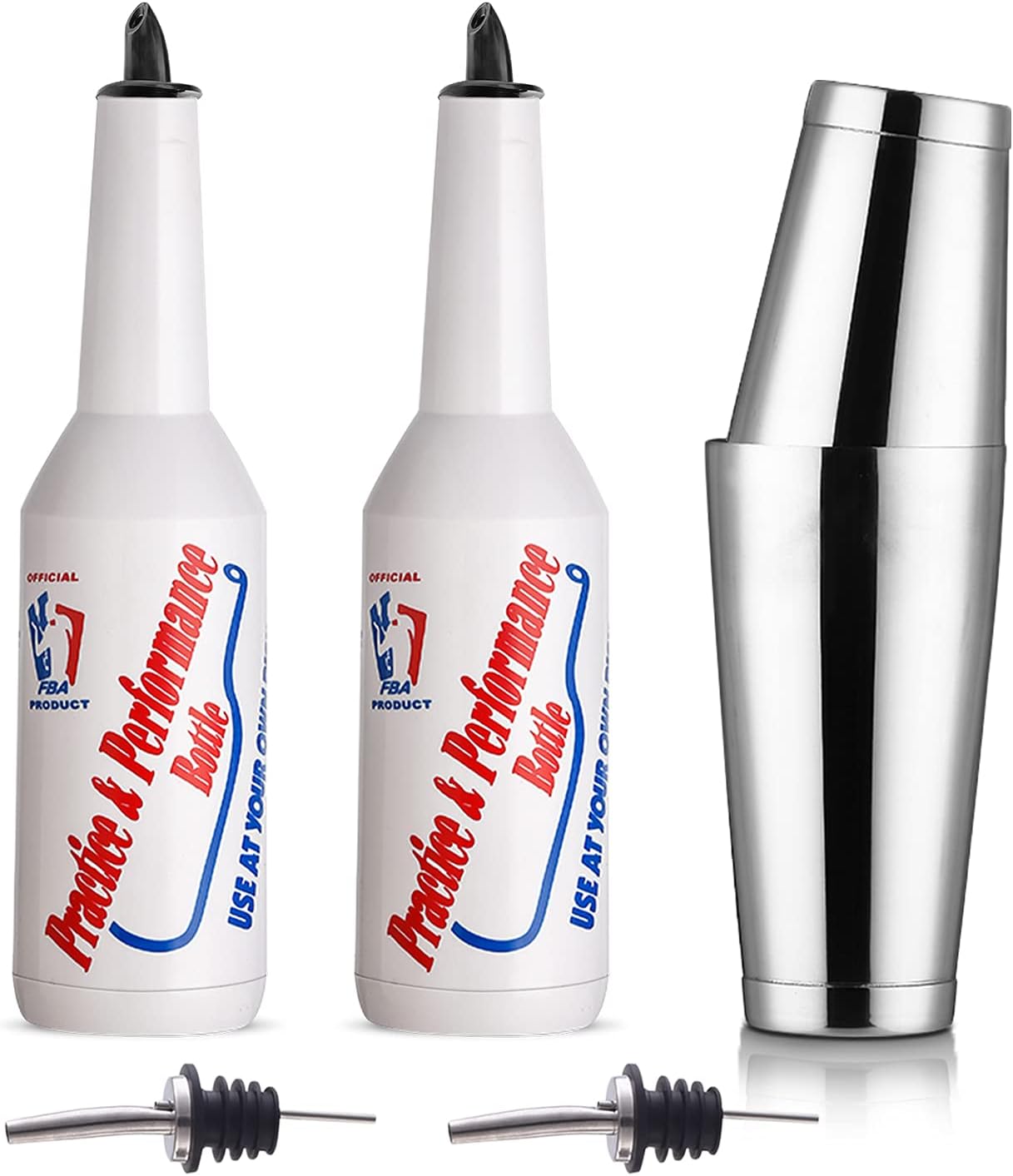 Flair Bottle Bartender Kit 5pcs 2 Flair Bottle, 1 Boston Shaker, Practice & Performance (5pcs Set)