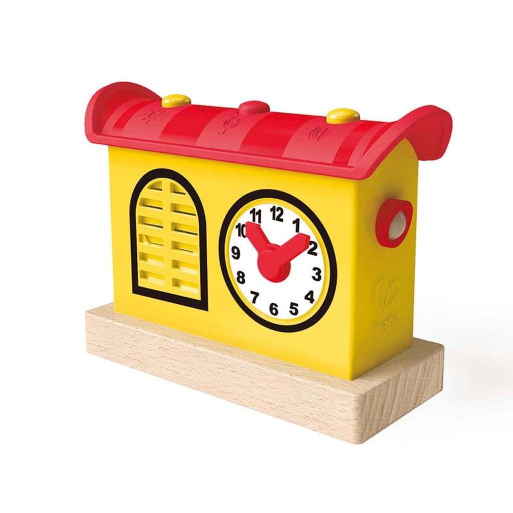 Hape Stazione dei Treni Registra Ascolta e Illumina - Accessorio a batterie con luci, microfono e registratore per gioco di ruolo con ferrovia dai 3 anni in su