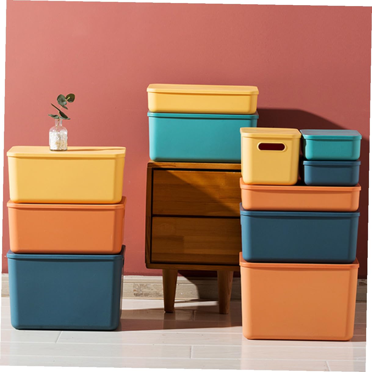 ERINGOGO Contenitori Impilabili con Coperchio per Stoccaggio Plastica PP Organizer Rettangolare per Cosmetici Abbigliamento e Giocattoli per Armadio e Camera