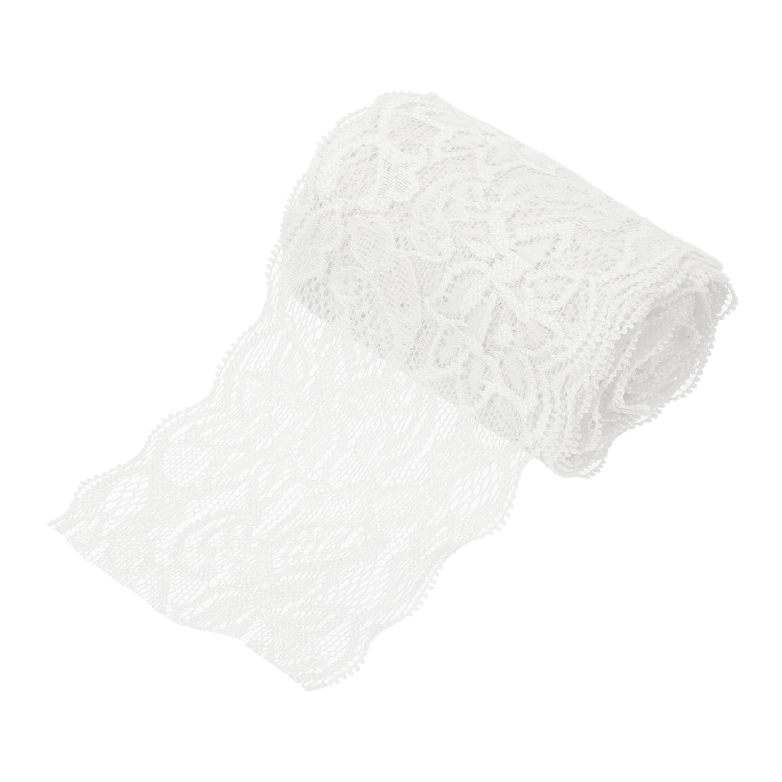 sourcing map 3 Inch Wide 5 Yard Elastic Lace Ribbon Floral Pattern White Stretch Lace Trim Embroidered Fabric for Sewing Making, and DIY Crafts, Gift Wrapping, Bouquets, Wedding Decor