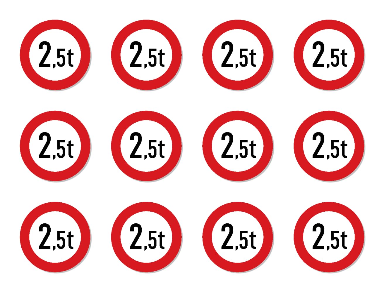 Produktbild von 12 Aufkleber – Maximal Zulässiges Gewicht 3,5 T – ⌀ 25 Mm – Wasserfest, UV-beständig – StVO Z-262