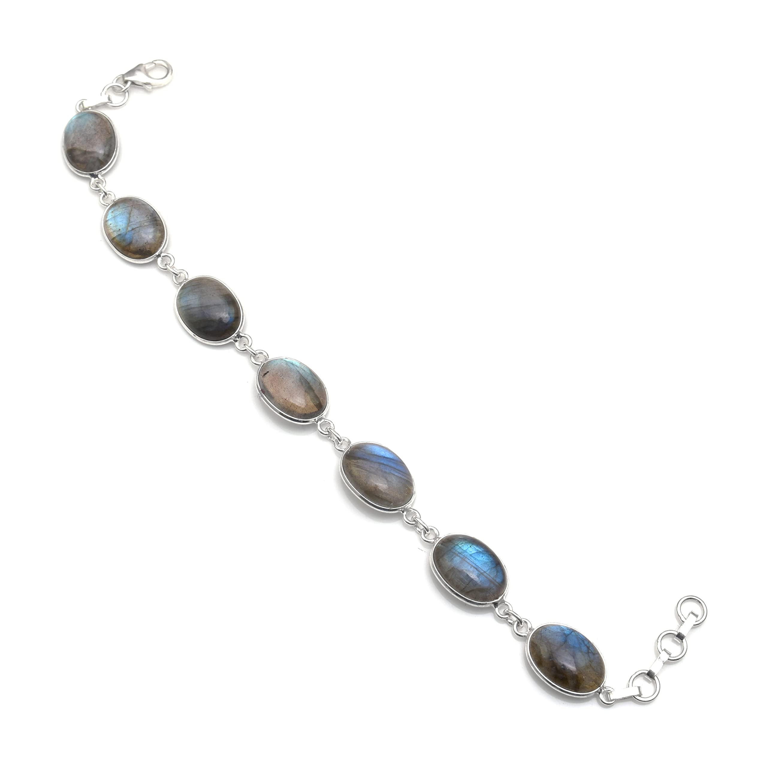 Bracelet Imposant En Labradorite Et Argent 925 – Magnifique Pierre Bleue Et Brillante