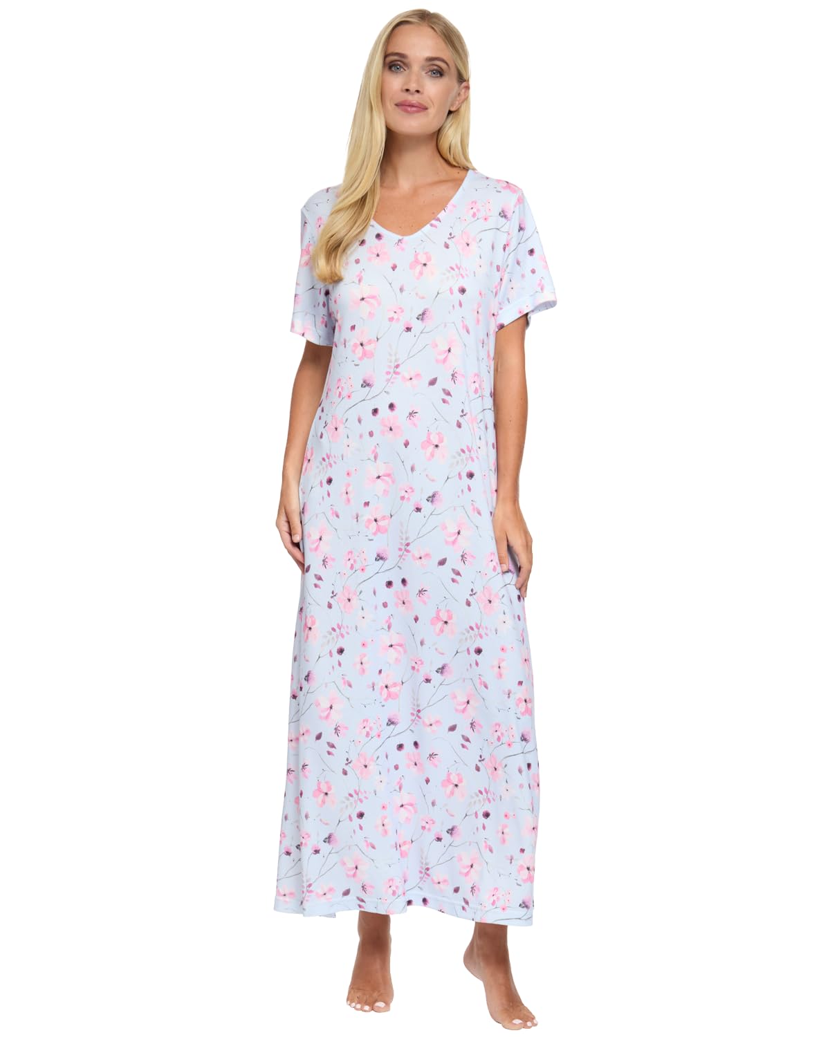 Slumber Hut Women's 50" - Blue 'Floral Reflections' Short Sleeve Nightie 25271L Blue L-Xl