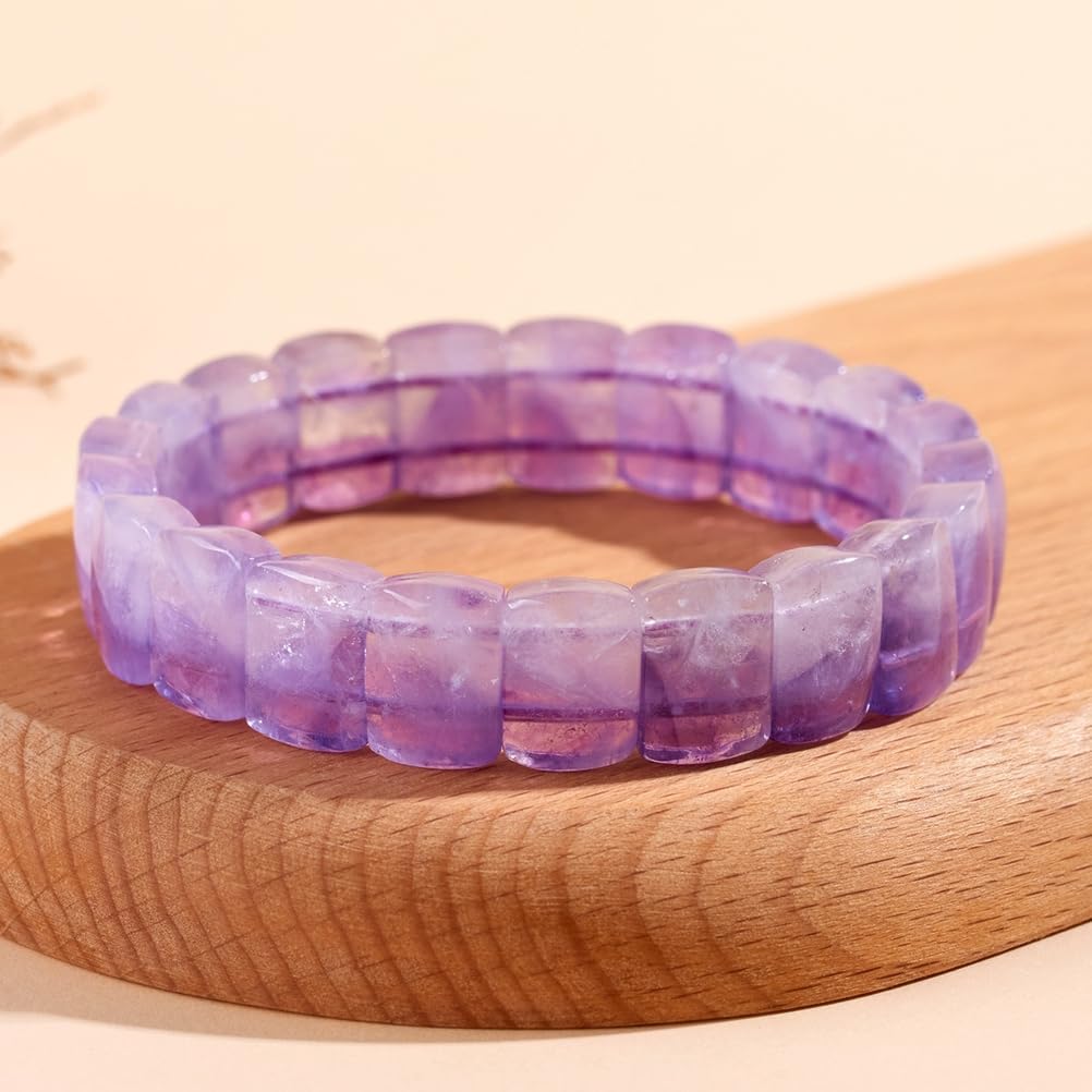 Bracciale Elastico con Perline sfaccettate a Grana Quadrata in Cristallo Naturale, Quarzo rutilato Viola, Bracciale Portafortuna con Ametista, Gioielli da Donna, Regalo di Compleanno
