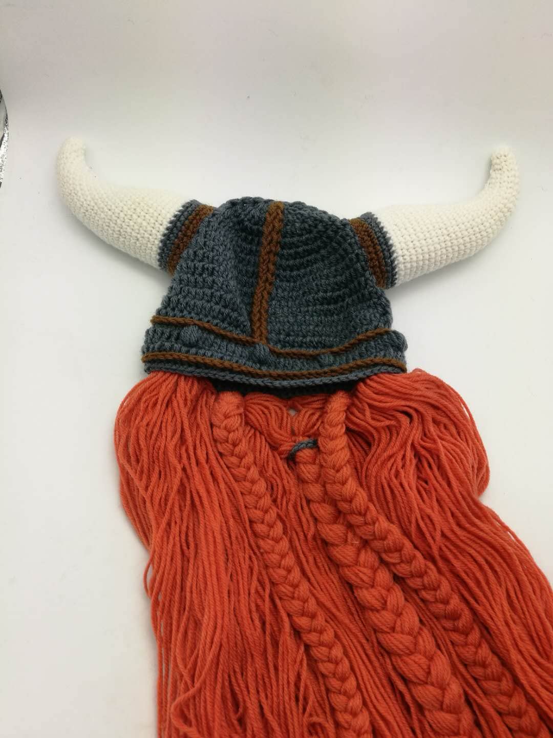 YEKEYI Big Horn Viking Hat Beanie Beard Viking Knit Hat Barbarian Funny Ski Cap Funny Halloween hat Christmas hat Orange