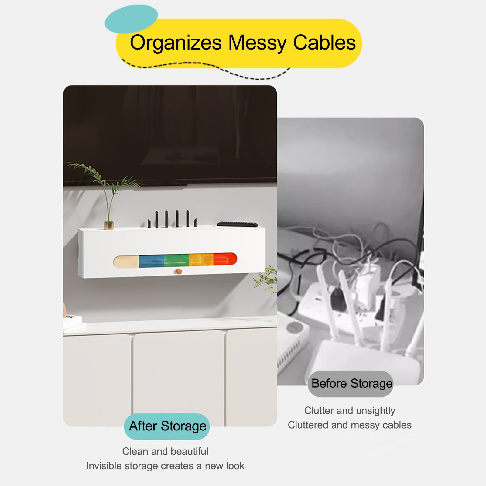 Support mural pour routeur WiFi avec multiprise et organiseur de câbles – Design robuste pour une forte capacité de charge, idéal pour une utilisation à la maison et au bureau