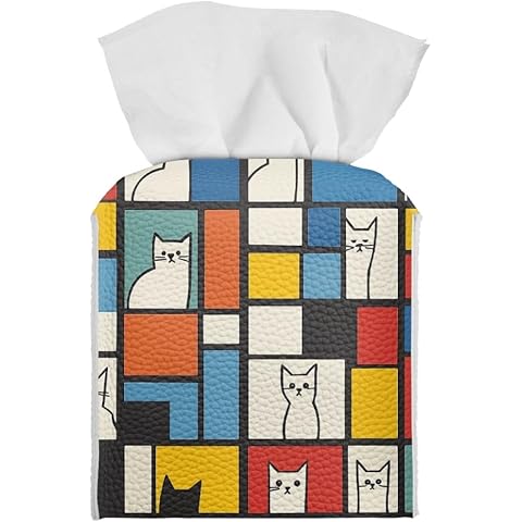 JooMeryer Tissue Holder Organizer Foldable 3D Sunflower Flower Printed Square Tissue Box Cover for Kitchen Office Bedroom,Geometry Cat