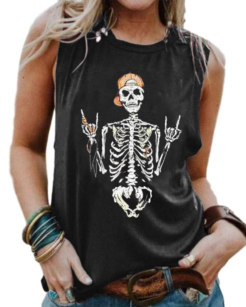 Cicy Bell Damen Tank Tops Schädel Grafik Ärmellose Shirt Sommer Rundhals Tops Locker Cami Tee