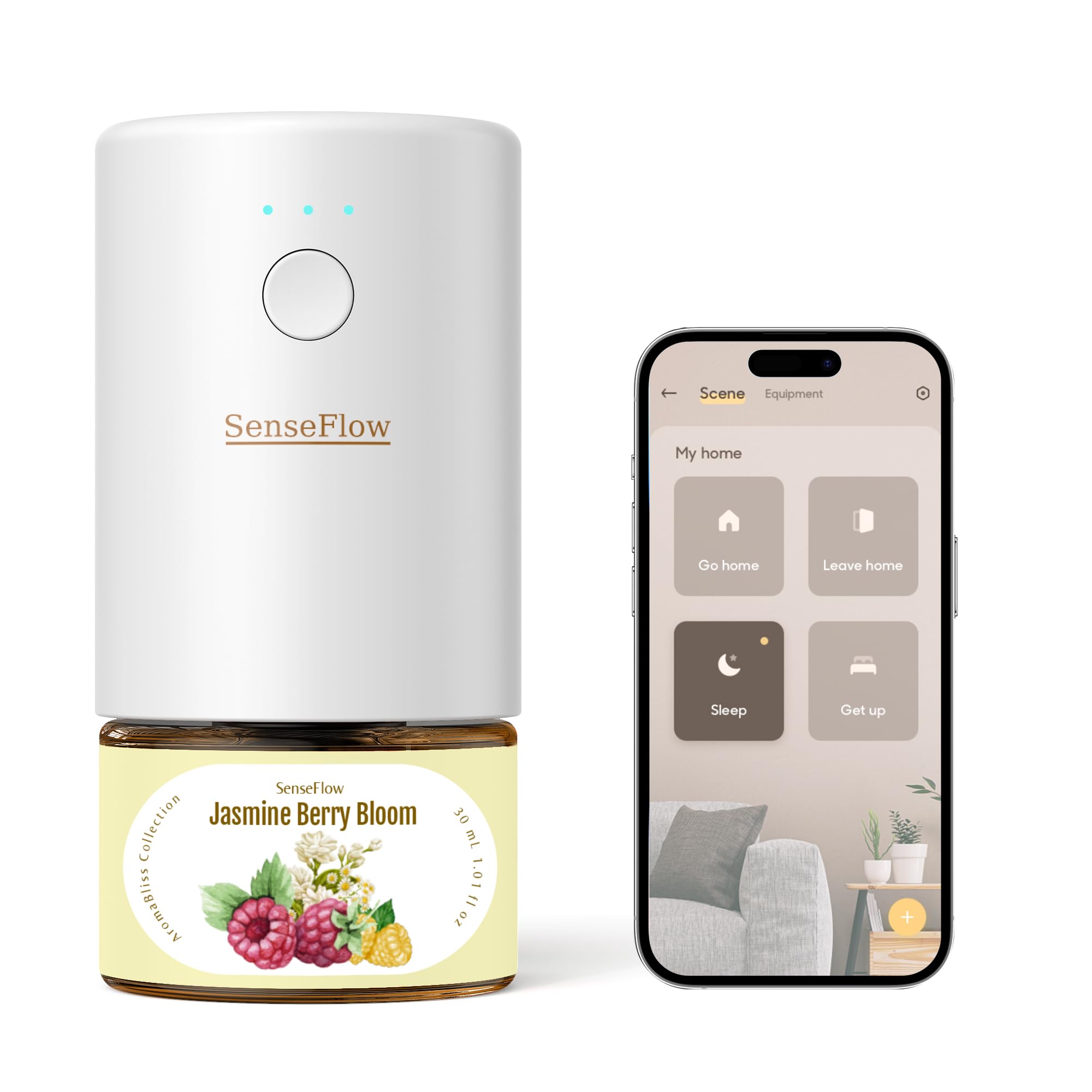 SenseFlow Aroma Diffuser for Essential Oils Smart Wi-Fi SF101S Pro, Waterless Ultrasonic Fragrance Plug, Room Fragrance, White, No Oils