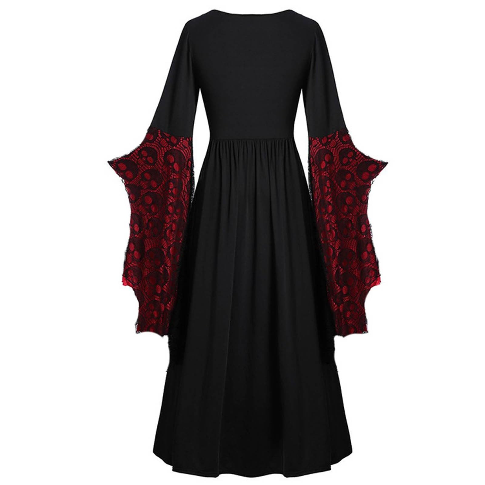 Faschingskostüme Damen Spitzenkleid Damen Totenkopf Druck Schnürung Perfekt Für Gothic Und Halloween Totenkopf Kleid