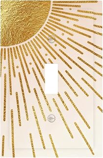 Decorative Light Switch Cover Plate Minimalist Abstract Sun Modern Gold Sunburst 1 Gang Single Toggle Wall Plates for Electrical Outlet Covers Switch Plate Covers Faceplate for Home Decor