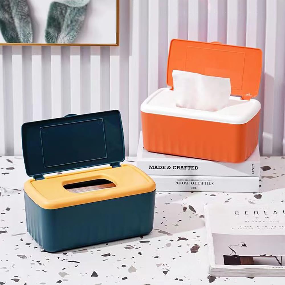 Hbluefat2 Pack Wipes Dispenser, Baby Wipe Container with Lid, Wet Wipes Cases, Refillable Wipe Holders, Tissue Paper Storage Box Case Dispenser for Bathroom(Orangr+Green)