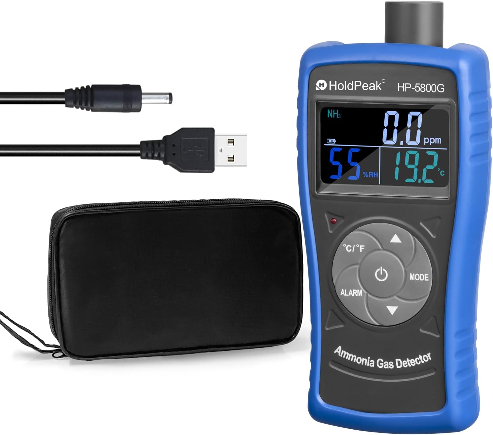 HOLDPEAK HP-5800G Ammonia Gas Monitoring Detector NH3 Monitor,0-100ppm Particle Detector Meter with USB Recharge Battery for Industry, Home, Factory, Air Purifier Quality, breeding, Poultry Farms