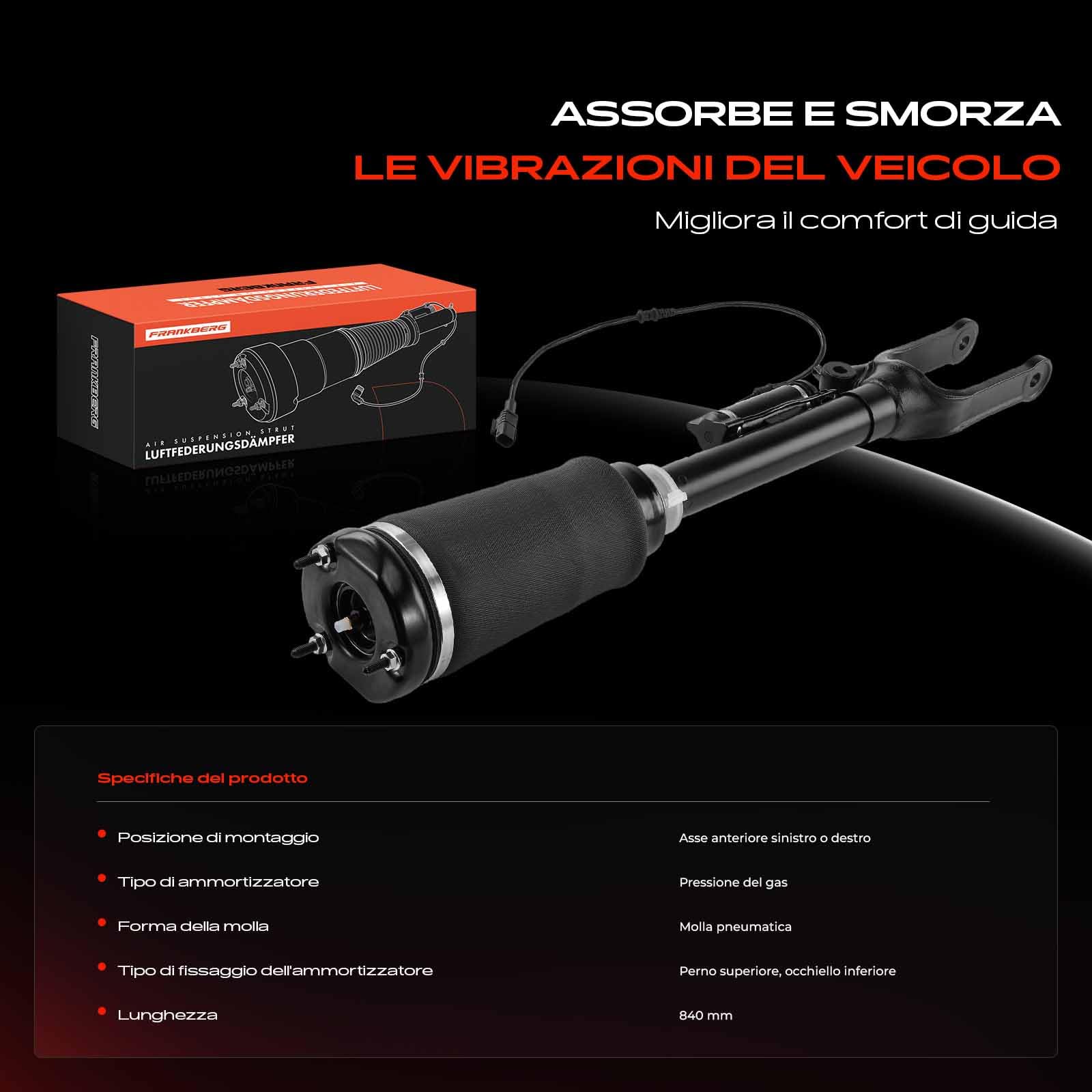 Frankberg 1 ammortizzatore ad aria con ADS anteriore compatibile con X164 GL320 GL350 GL500 W164 ML280 ML320 ML450 3.0L-6.2L 2005-2012