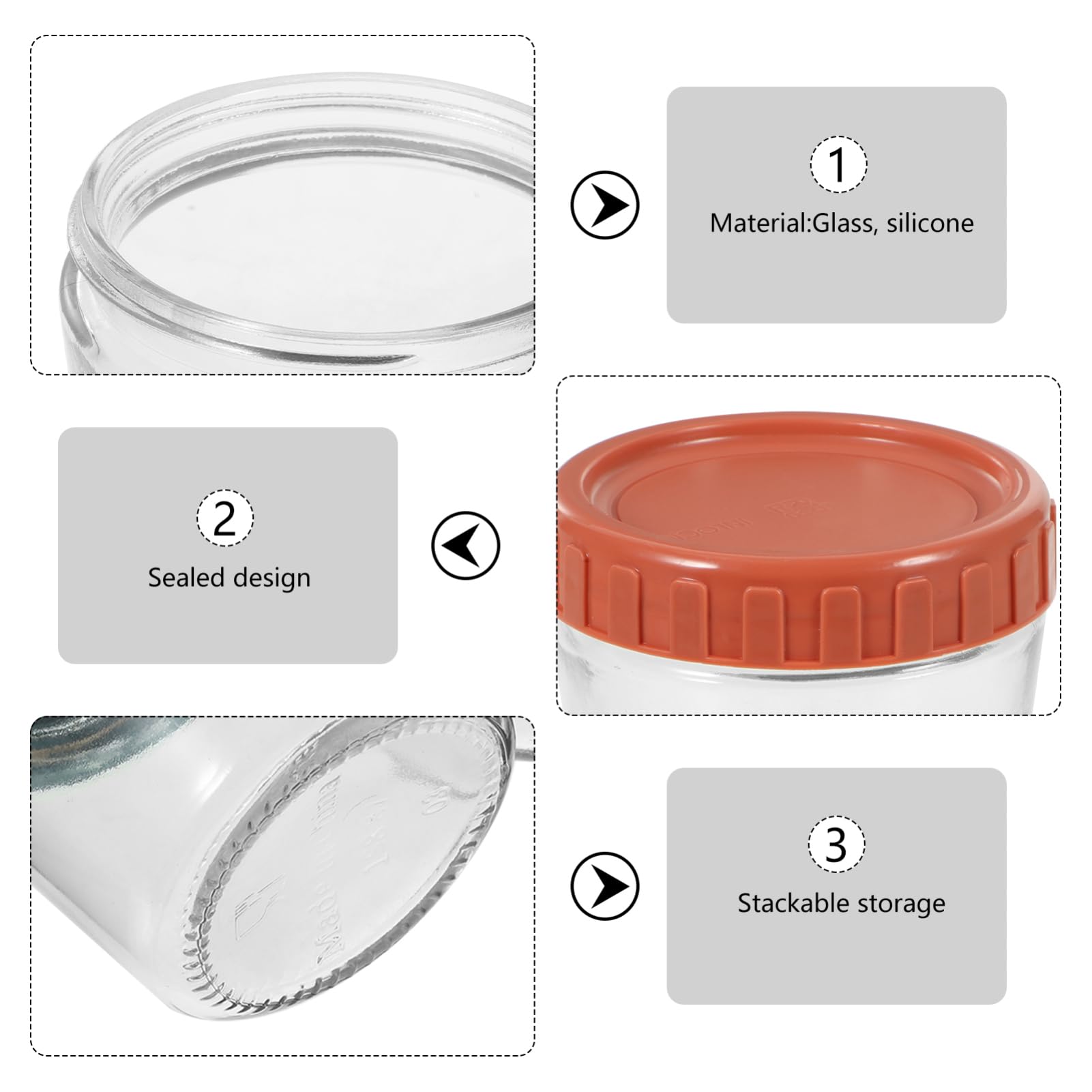 PRETYZOOM Barattoli Ermetici in Vetro 4 Pezzi Chiusura in Silicone | Set Impilabile, Uso Multifunzione, per Porzioni Yogurt e Alimenti, Formato Compatto da Dispensa