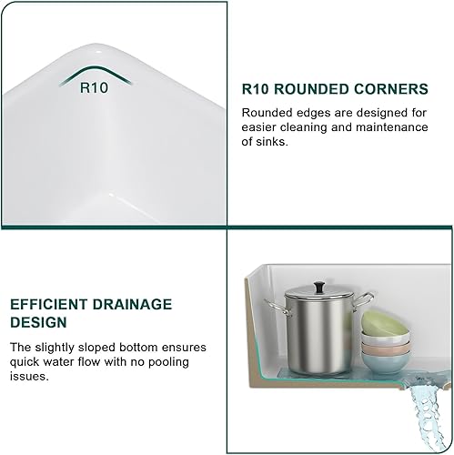 Miniatura 5 de Fregadero de granja  Fregadero de granja blanco de 33 pulgadas, delantal reversible frontal de 33 x 20 pulgadas, instalación de montaje inferior,